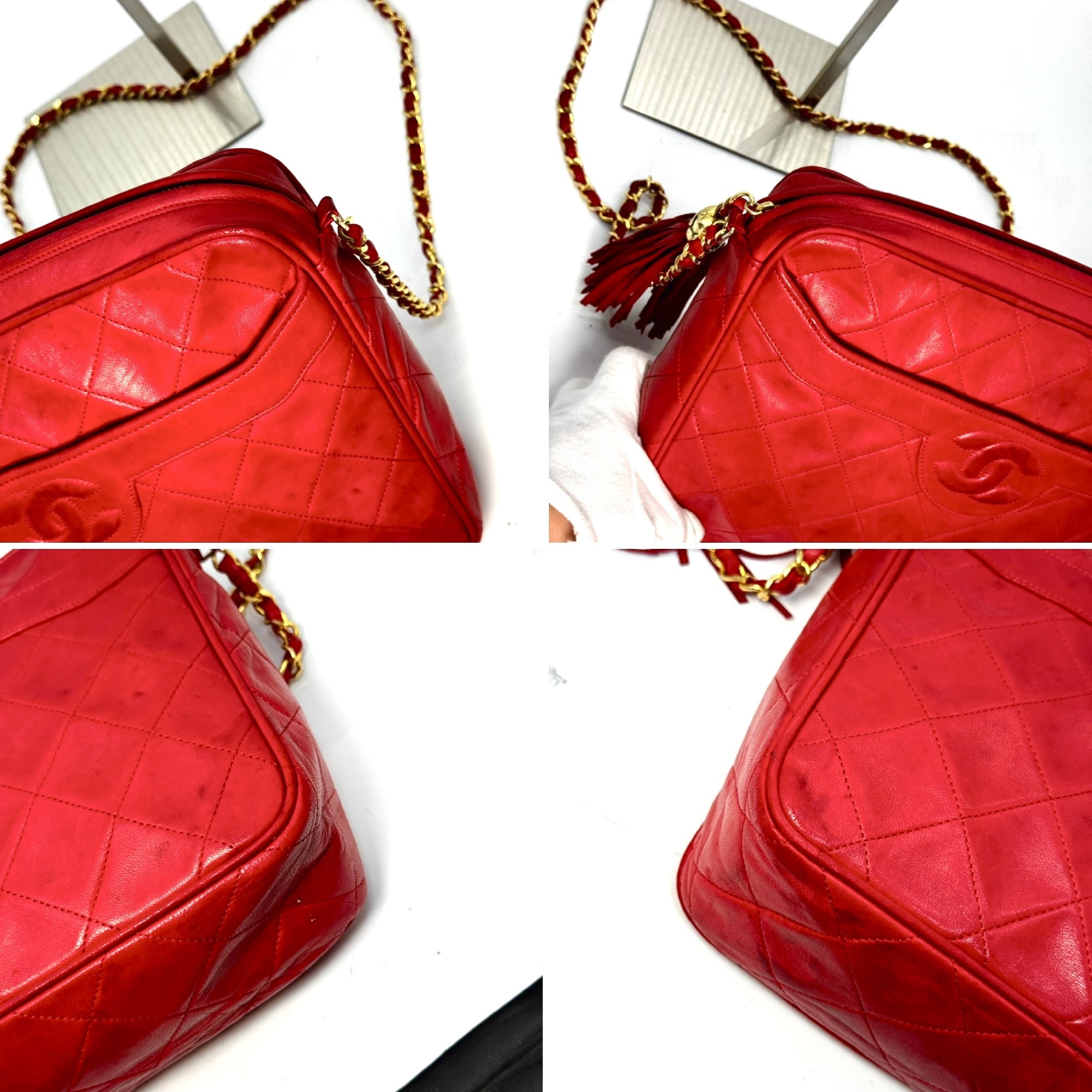 Matelassé Lambskin Fringe Chain Shoulder Bag, Red, 1952547, with Guarantee Card. — view 7