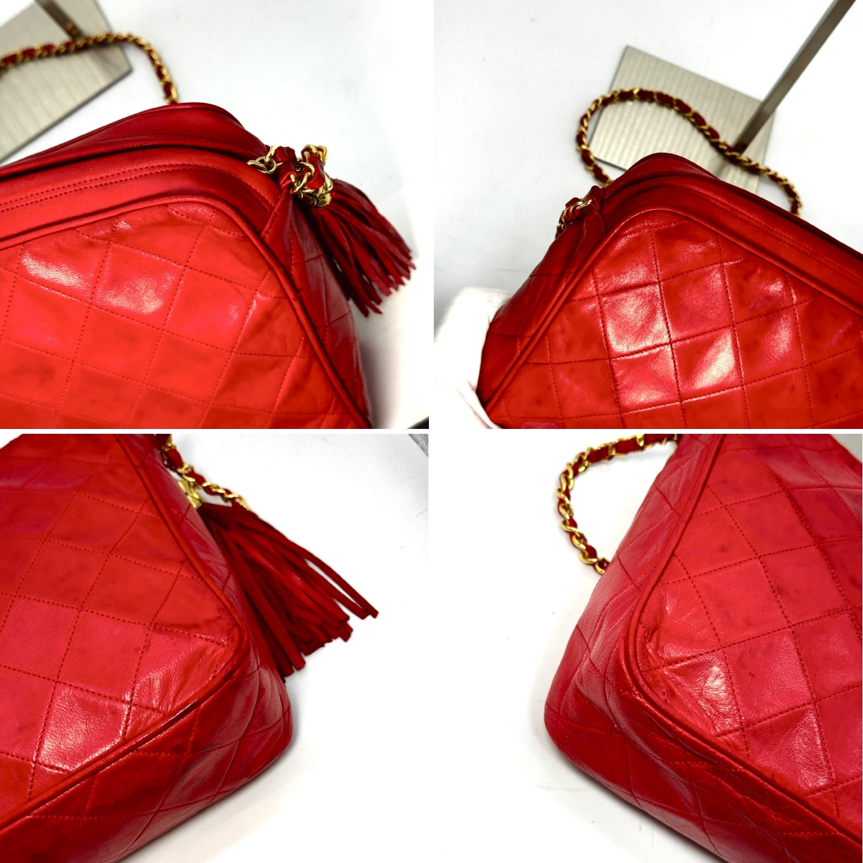 Matelassé Lambskin Fringe Chain Shoulder Bag, Red, 1952547, with Guarantee Card. — view 8