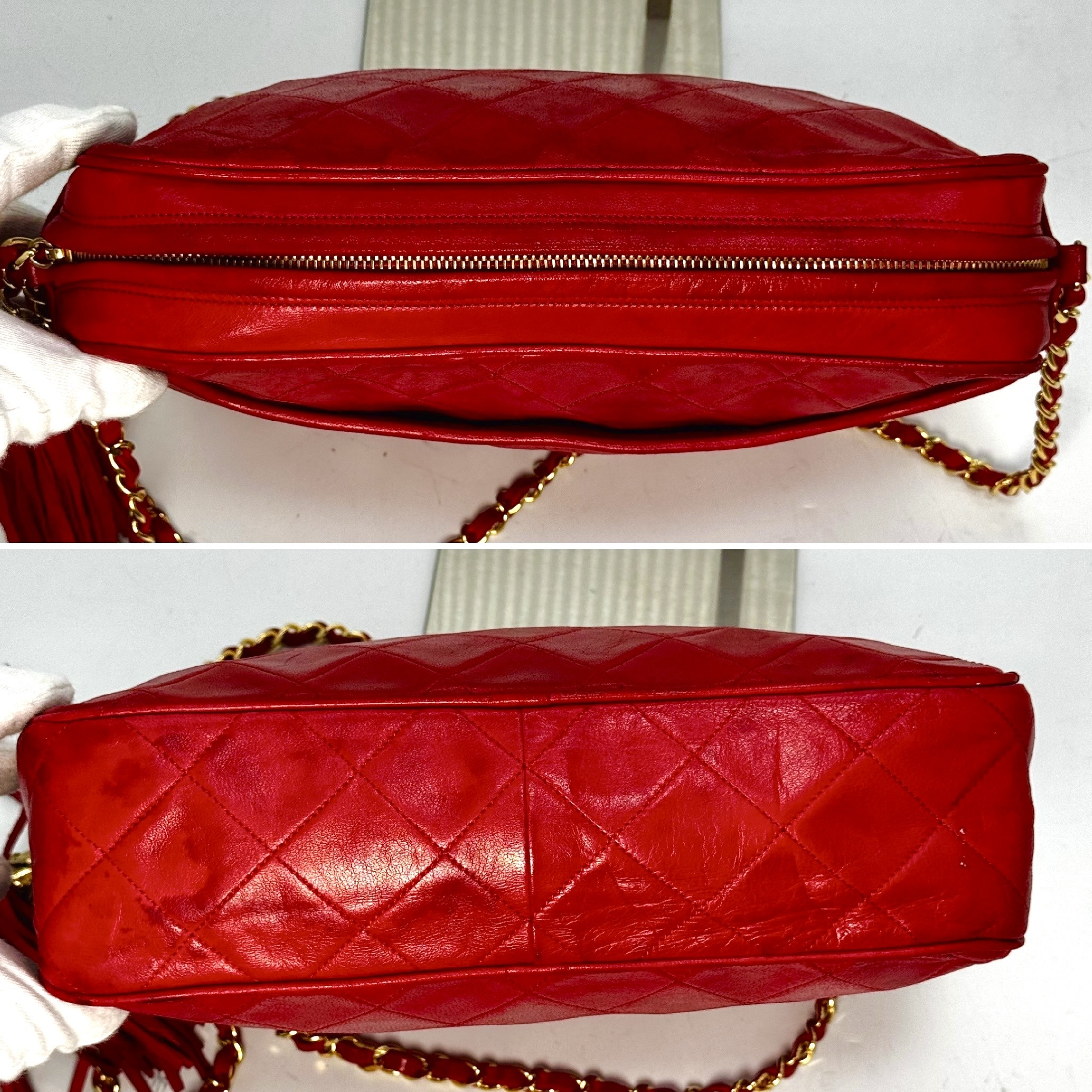 Matelassé Lambskin Fringe Chain Shoulder Bag, Red, 1952547, with Guarantee Card. — view 9
