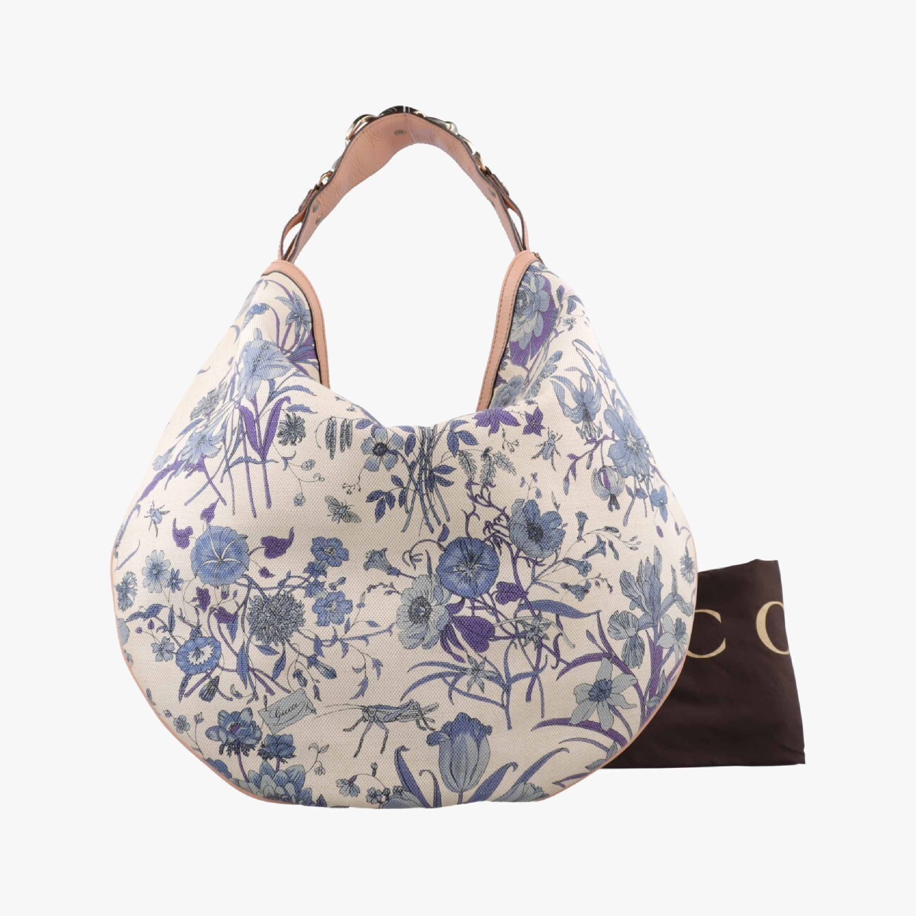 Flora Wave Hobo Blue x White Canvas x Leather 170014 A0502006 Handbag