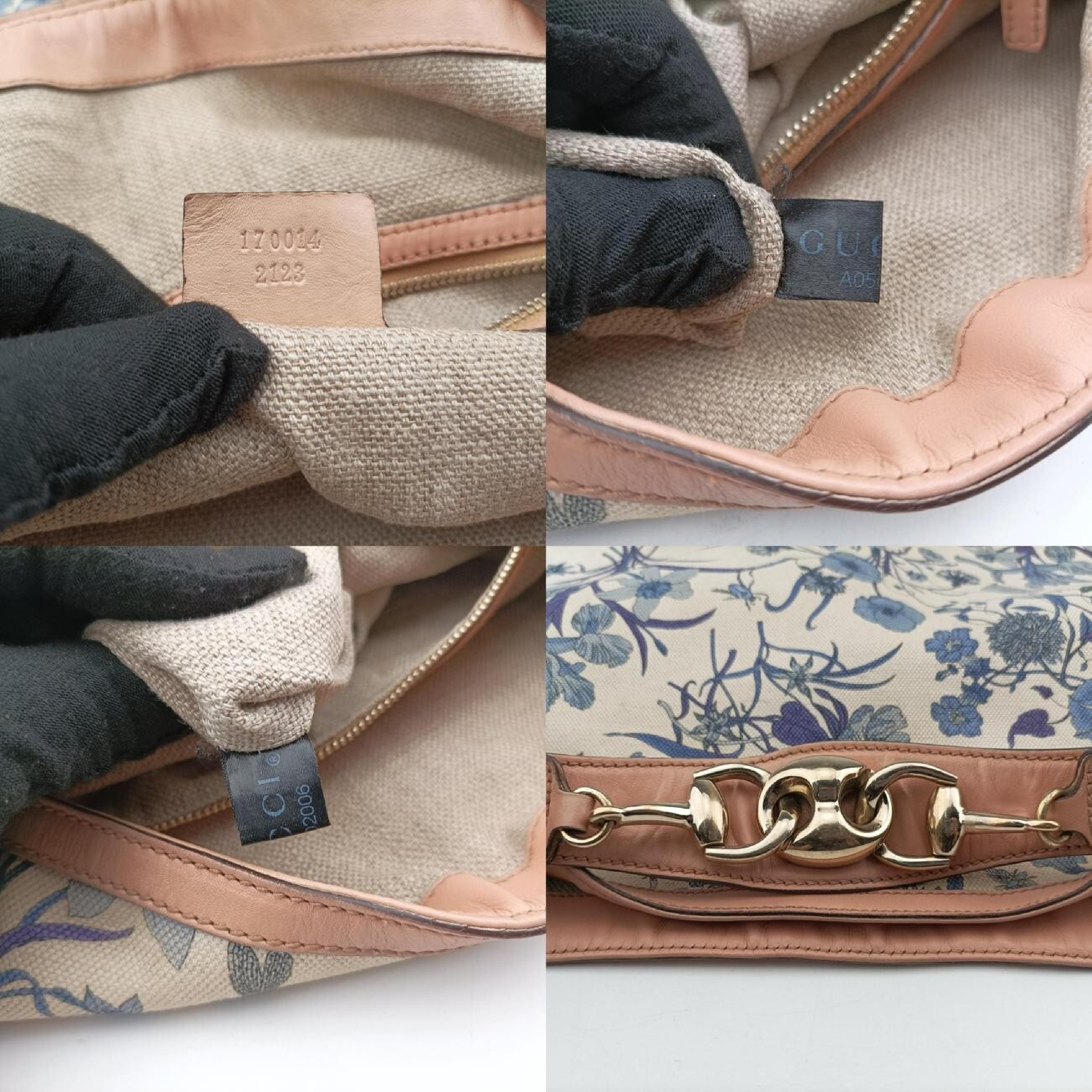 Flora Wave Hobo Blue x White Canvas x Leather 170014 A0502006 Handbag — view 8