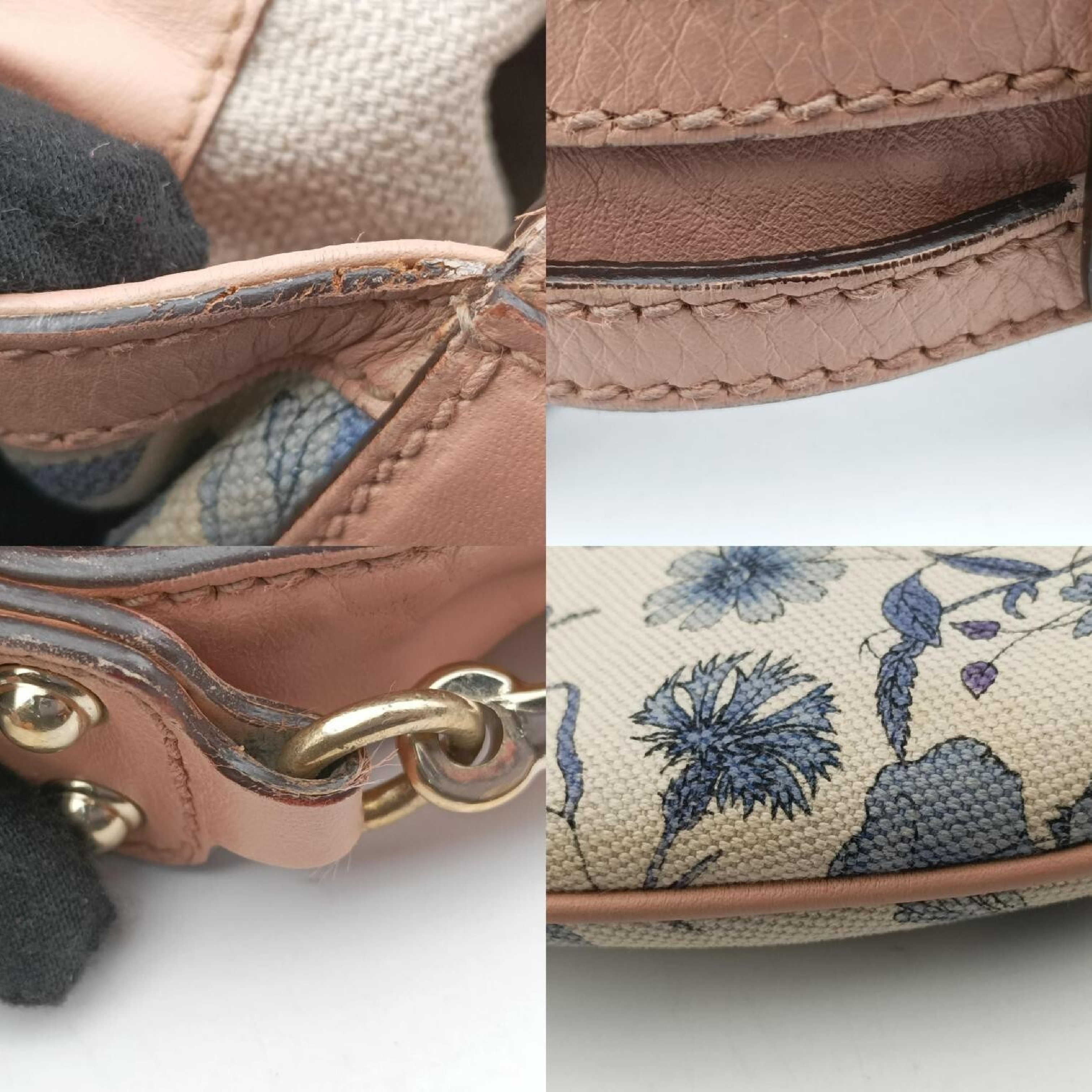 Flora Wave Hobo Blue x White Canvas x Leather 170014 A0502006 Handbag — view 10