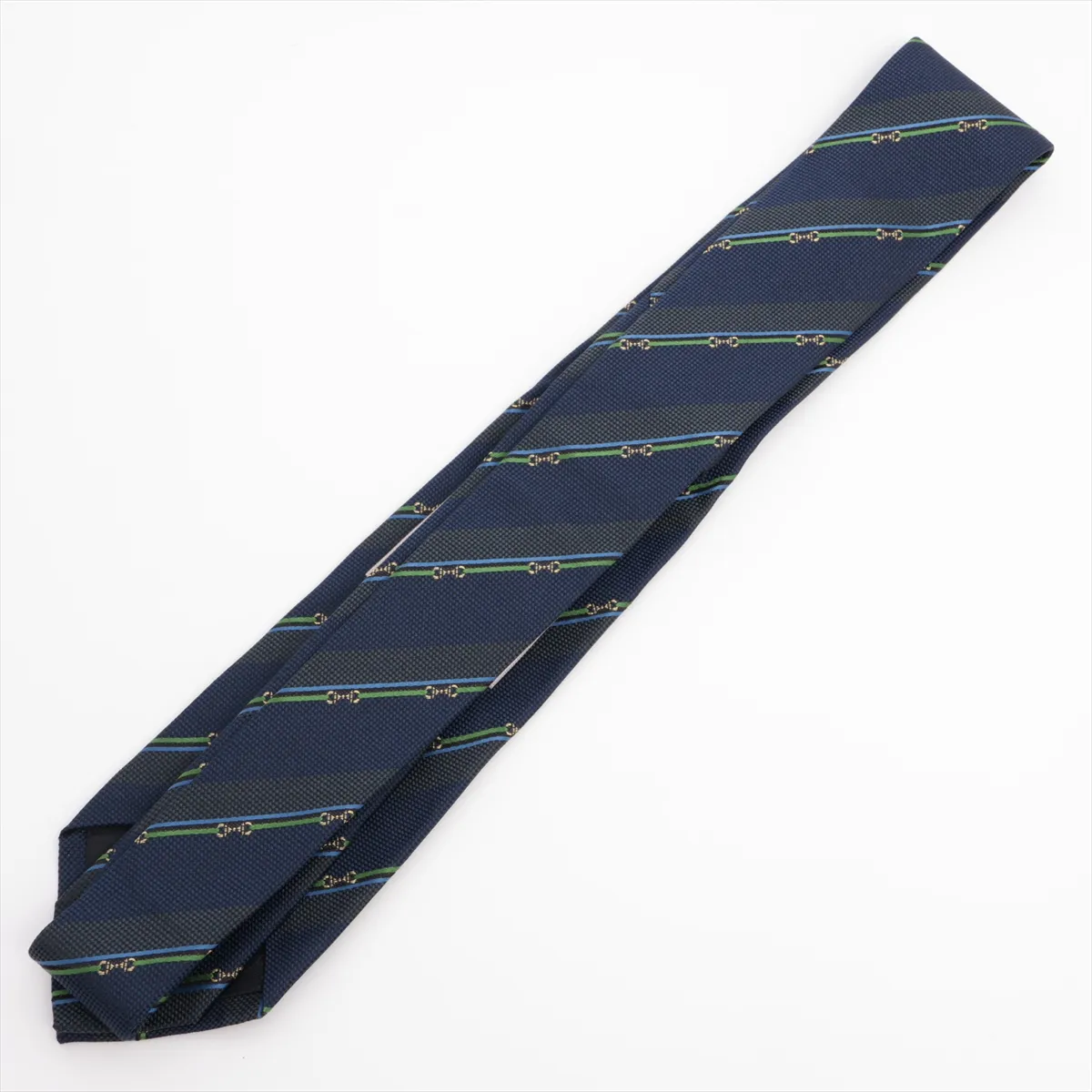 Horsebit Tie, Silk, Navy. Shows signs of wear, — view 2