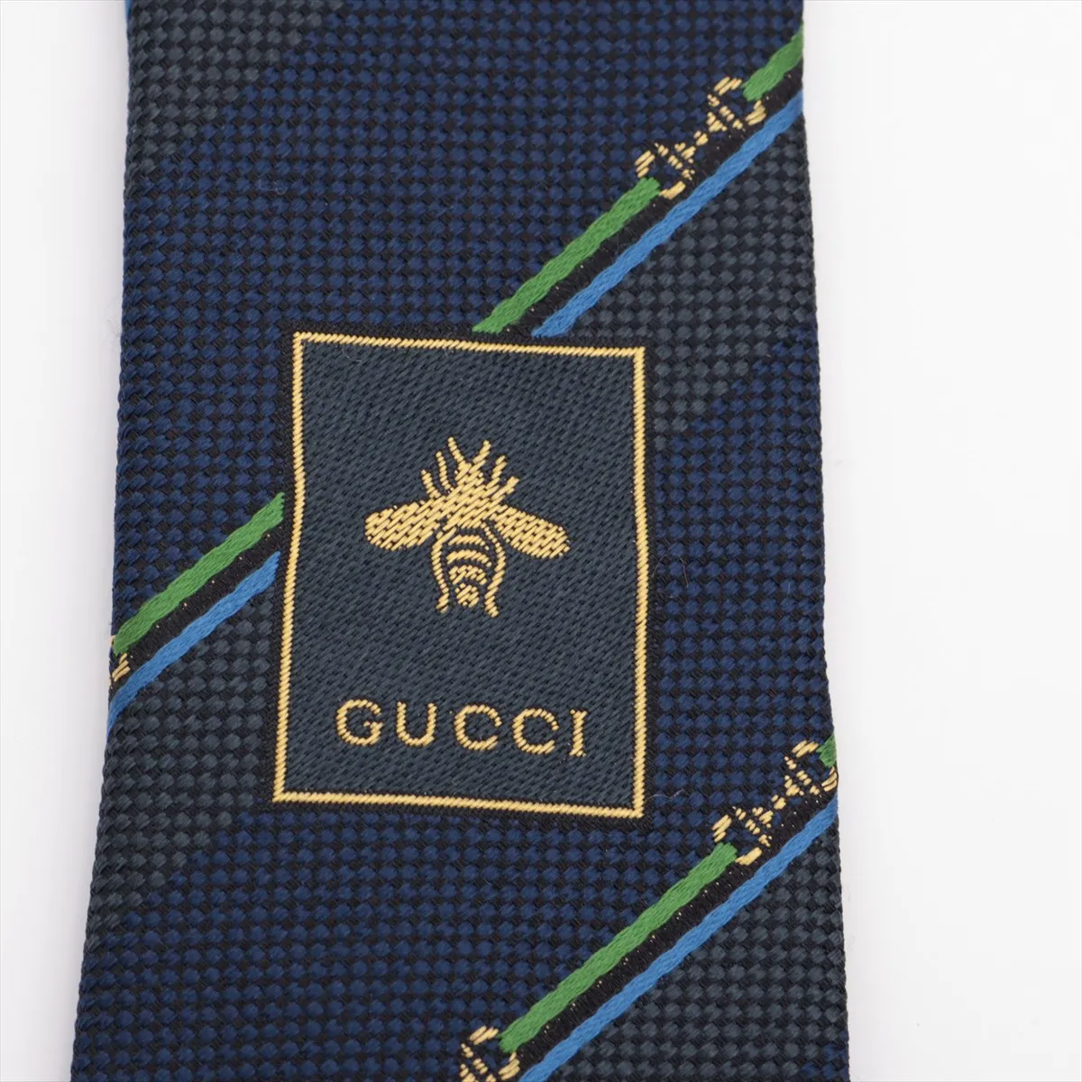 Horsebit Tie, Silk, Navy. Shows signs of wear, — view 3