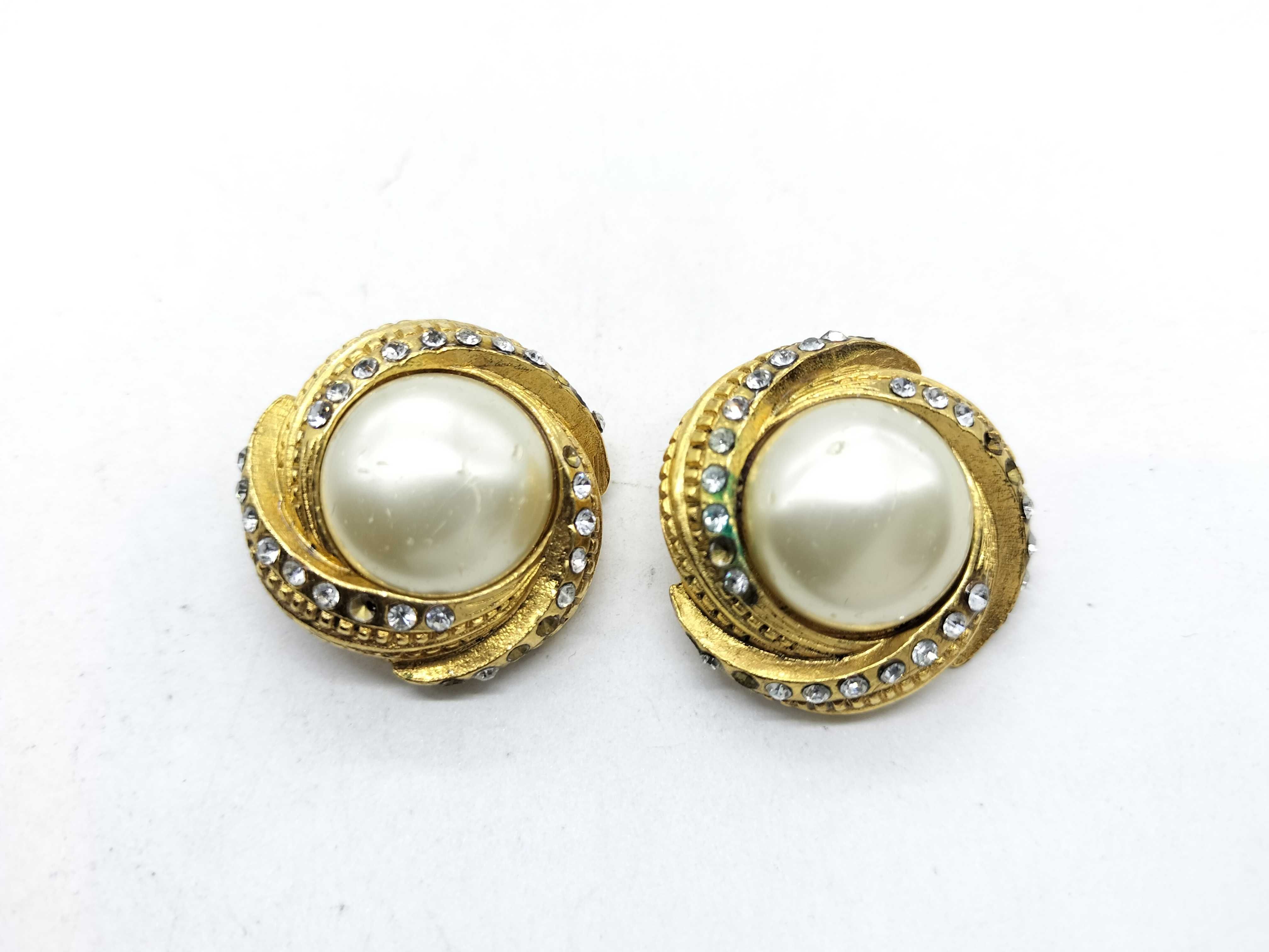 GP Faux Pearl x Rhinestone Earrings, Gold Earrings