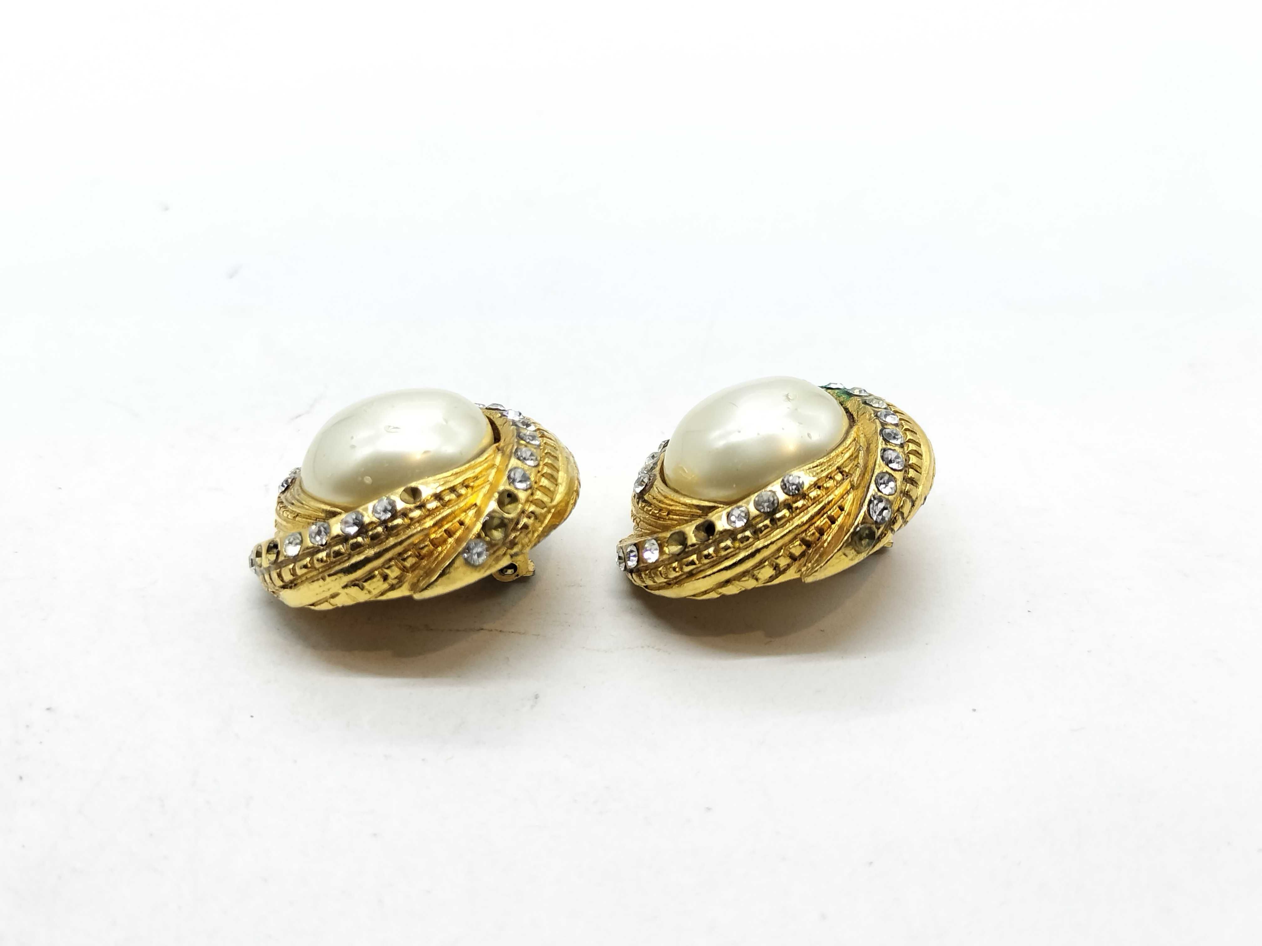 GP Faux Pearl x Rhinestone Earrings, Gold Earrings — view 4