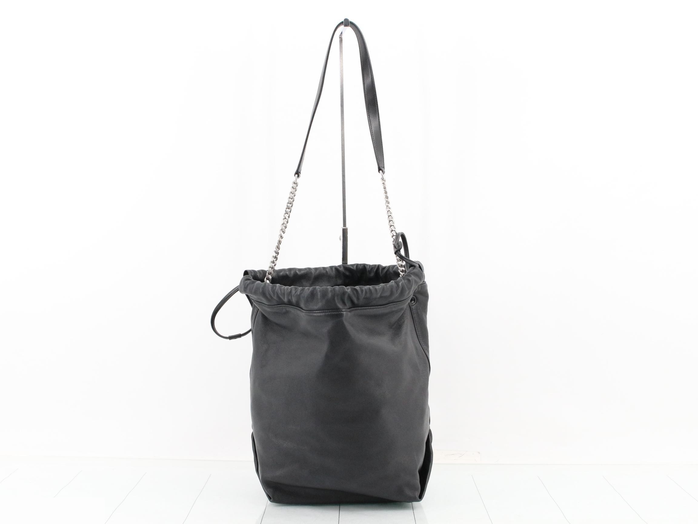 Teddy Pouch Chain Shoulder Bag Drawstring Bag Black — view 2