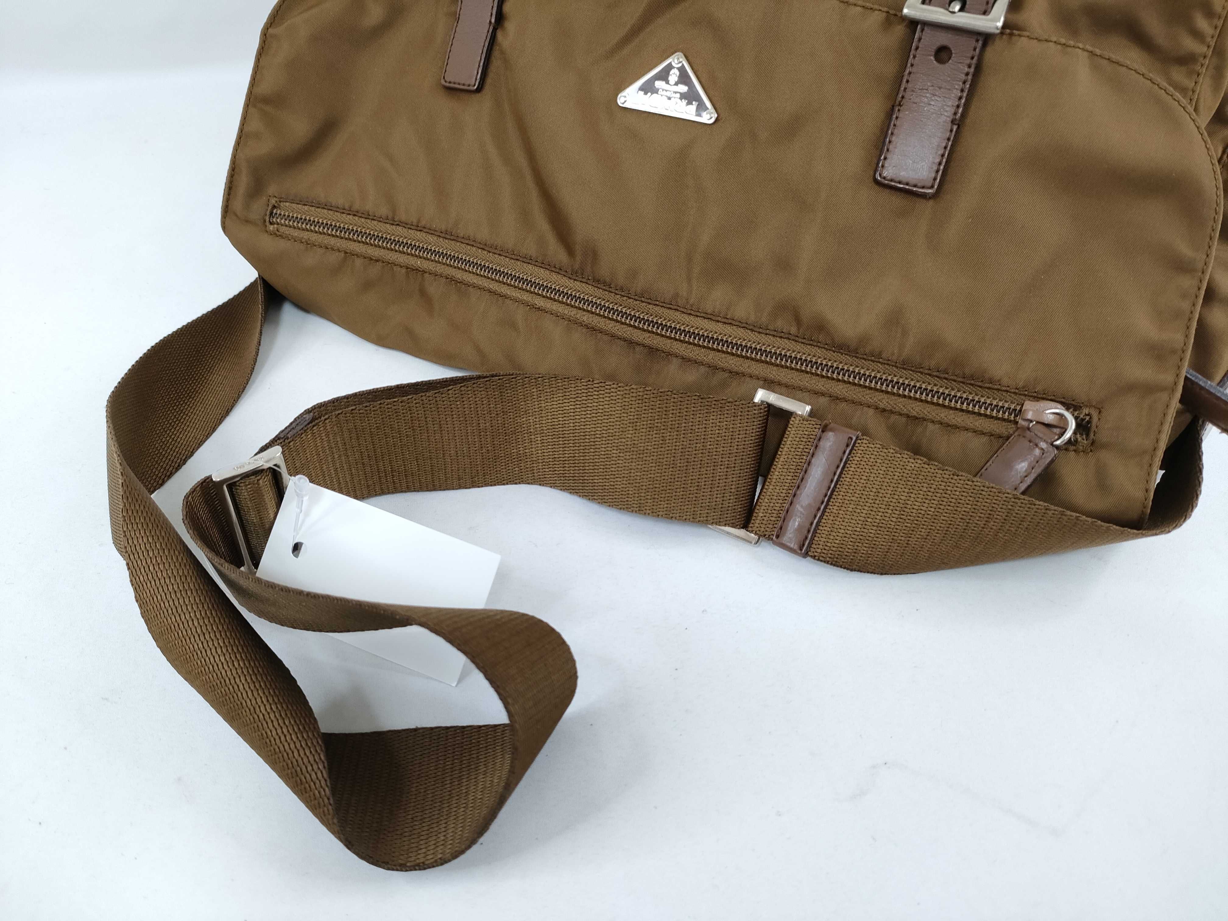 Nylon Messenger Shoulder Bag (Brown) — view 5