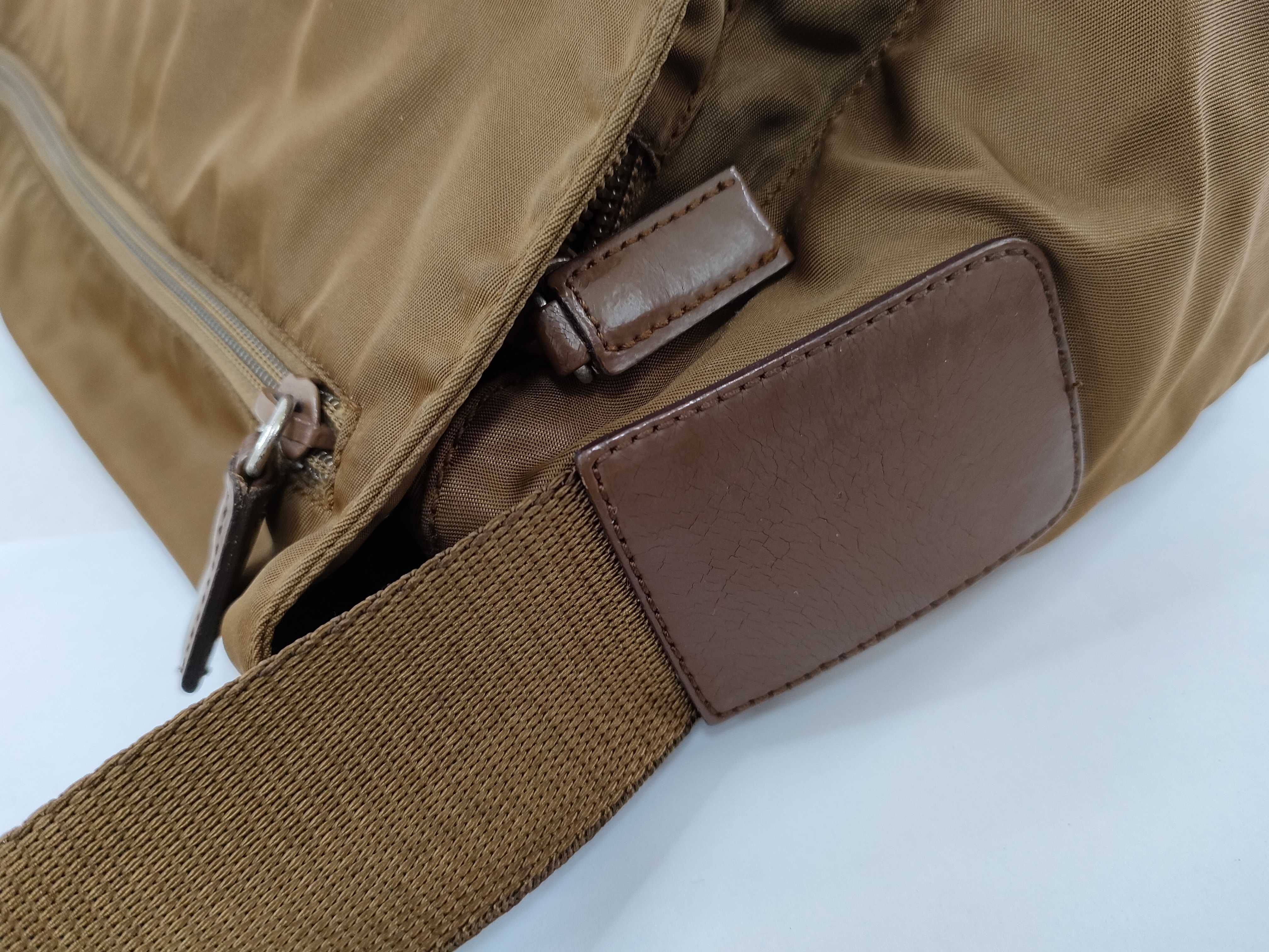Nylon Messenger Shoulder Bag (Brown) — view 7