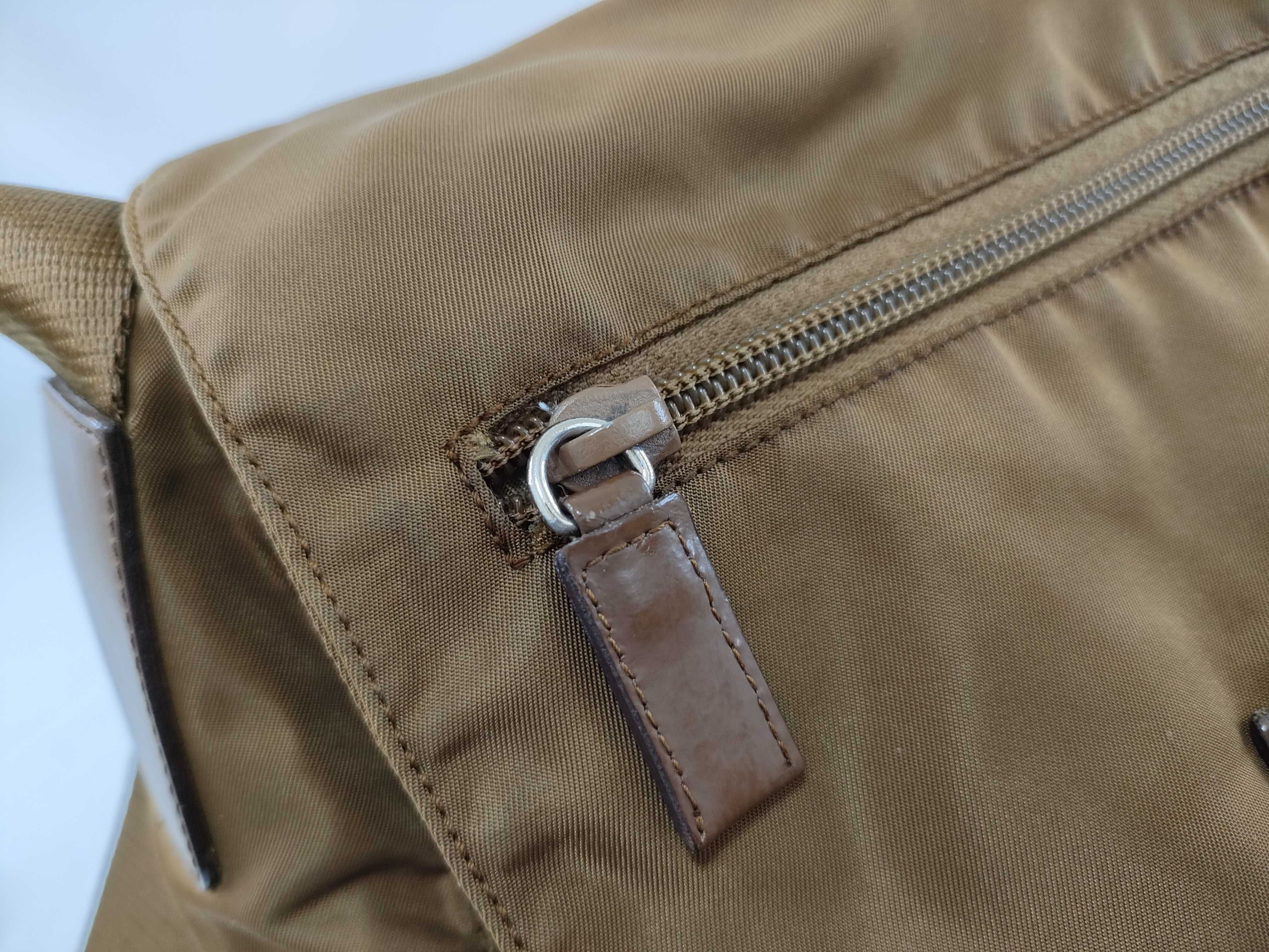 Nylon Messenger Shoulder Bag (Brown) — view 8