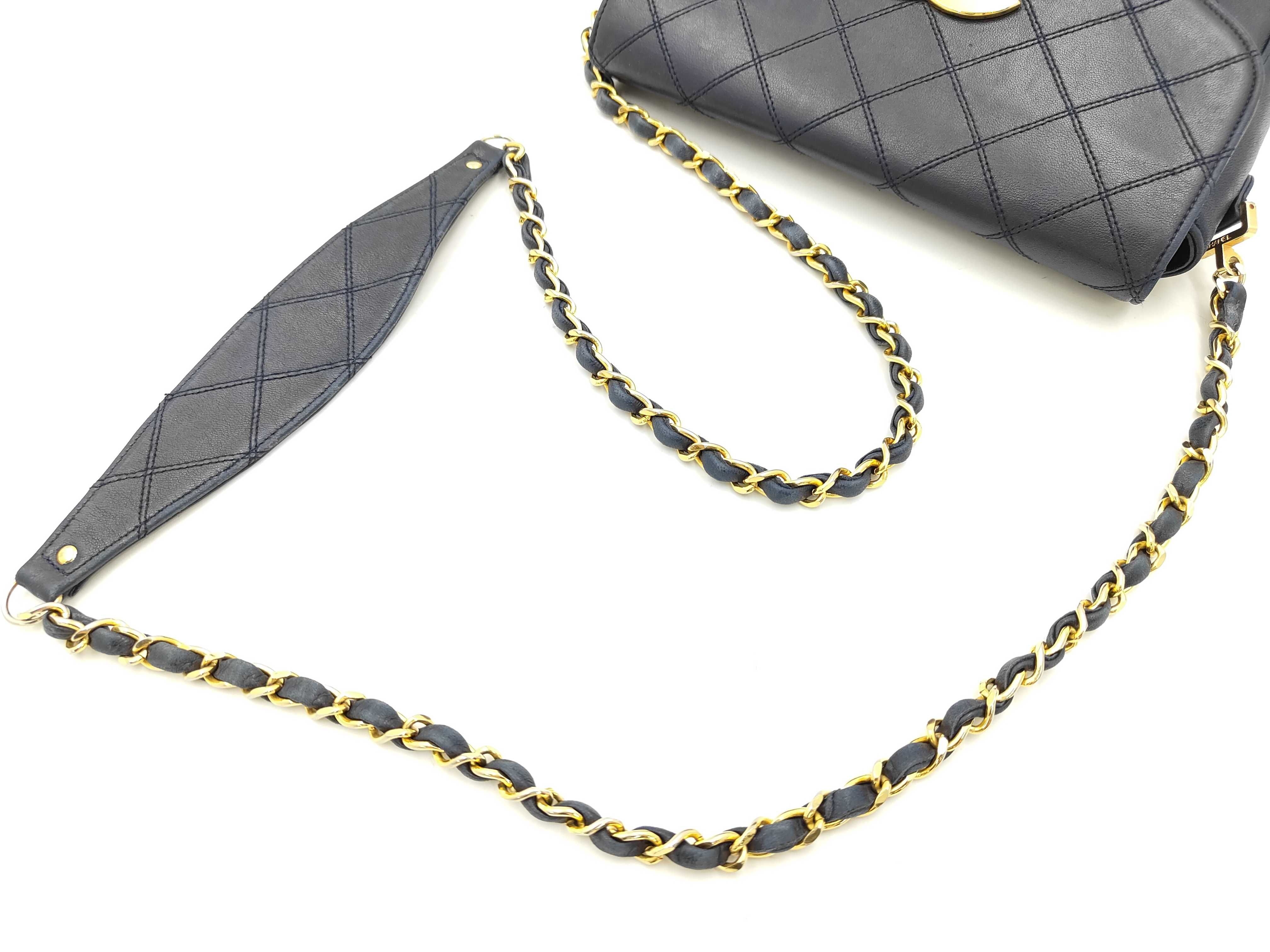 Lambskin Bicolore Large Coco Chain Shoulder Bag (Series 0) Navy — view 3