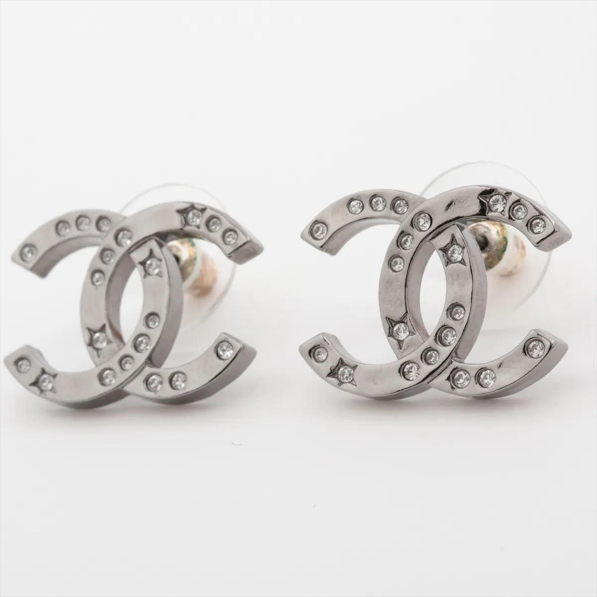 Cocomark B24K Earrings (for both ears) Metal x Rhinestone Gunmetallic Thread — view 3