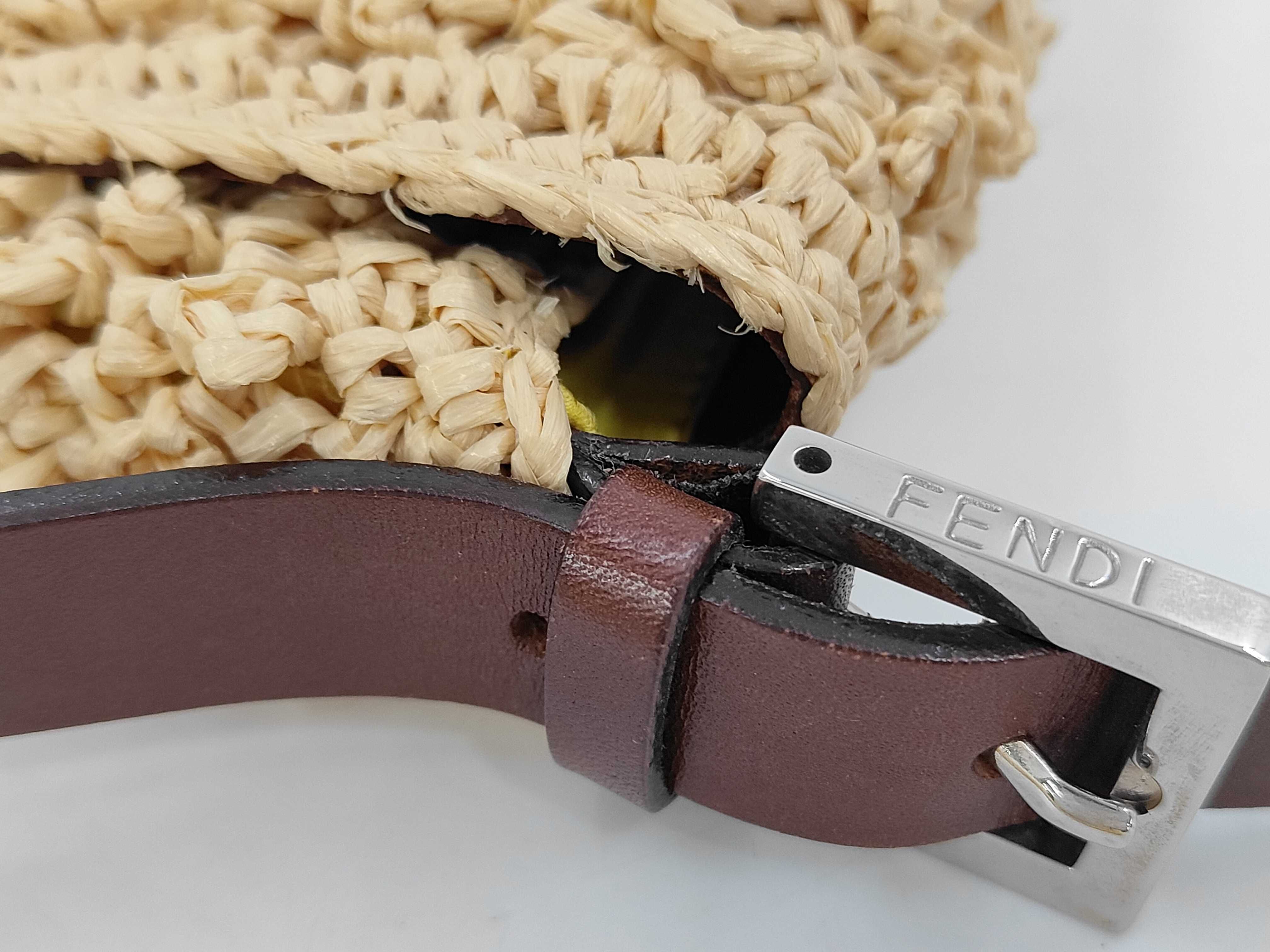 FENDI Wicker Raffia Mamma Bucket Beige Shoulder Bag — view 5
