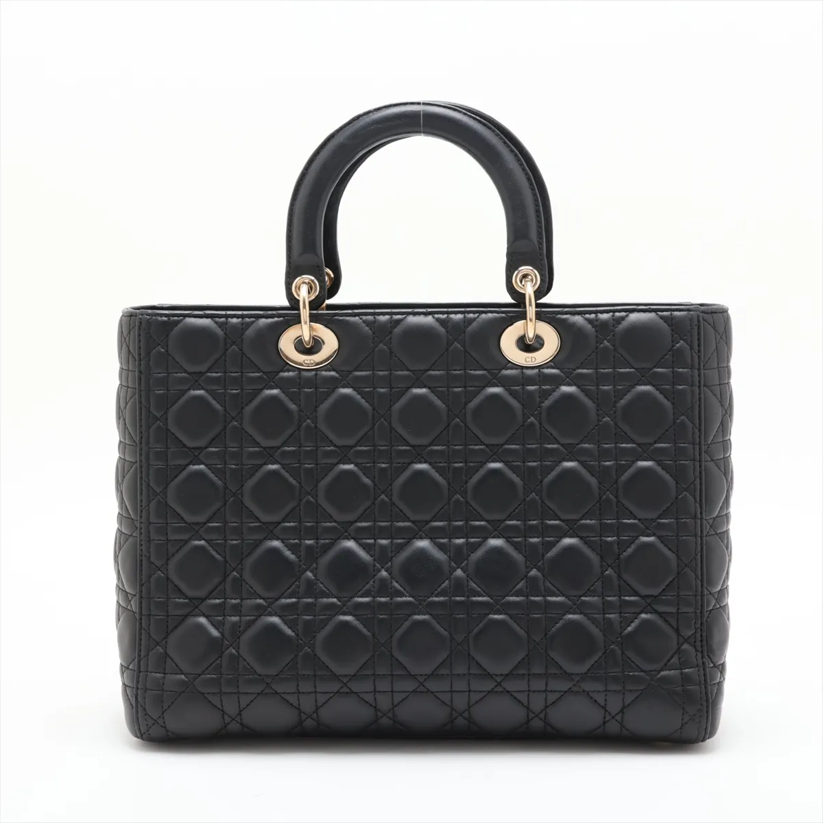 Lady Dior Cannage Large Leather 2-Way Handbag, Black — view 2