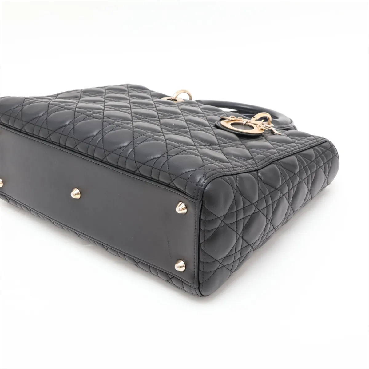 Lady Dior Cannage Large Leather 2-Way Handbag, Black — view 3