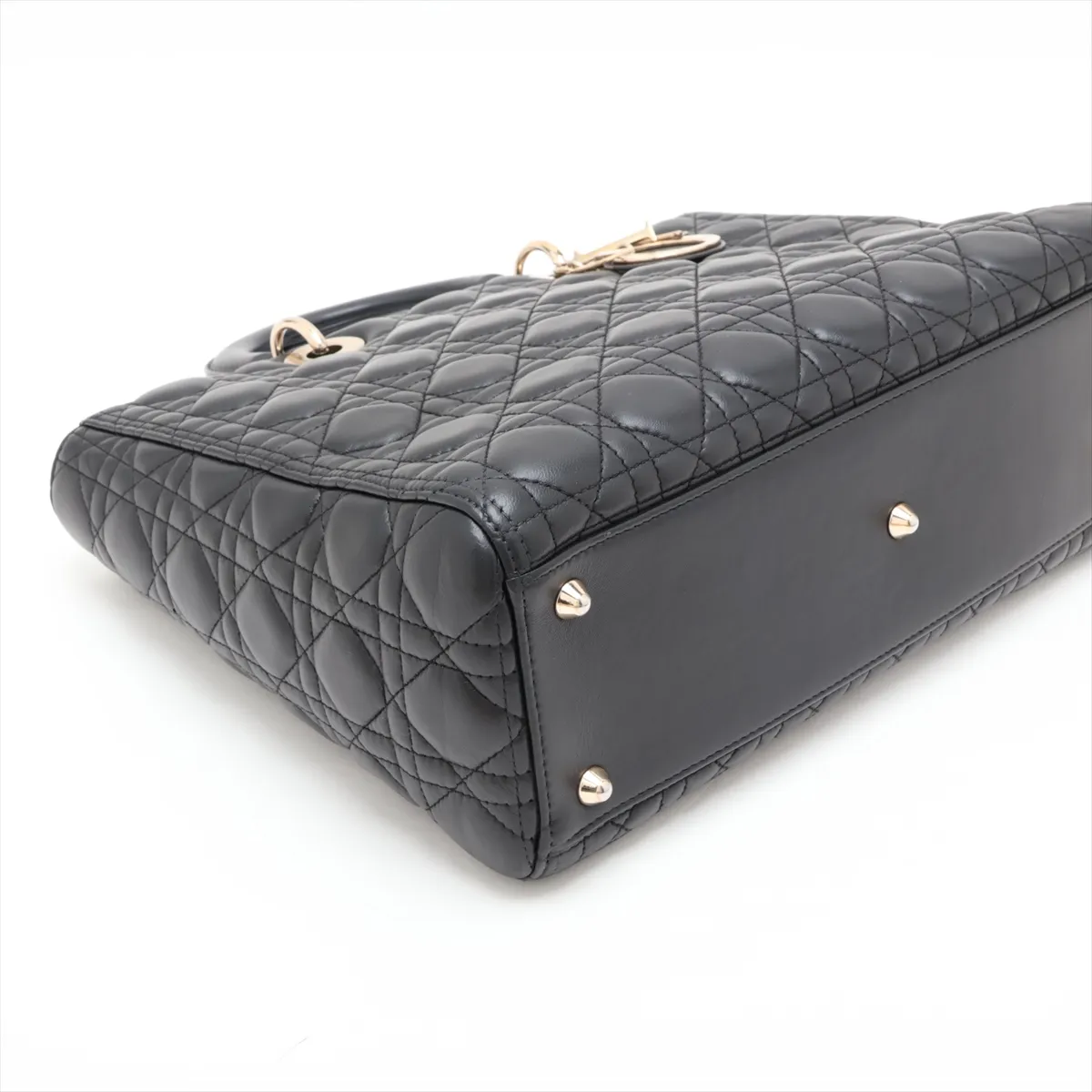 Lady Dior Cannage Large Leather 2-Way Handbag, Black — view 4