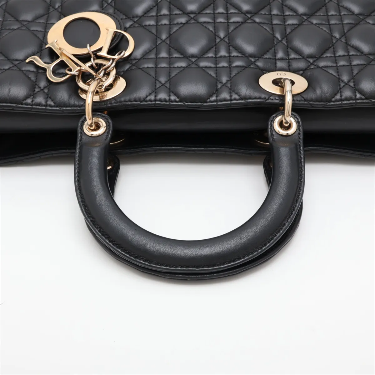 Lady Dior Cannage Large Leather 2-Way Handbag, Black — view 5