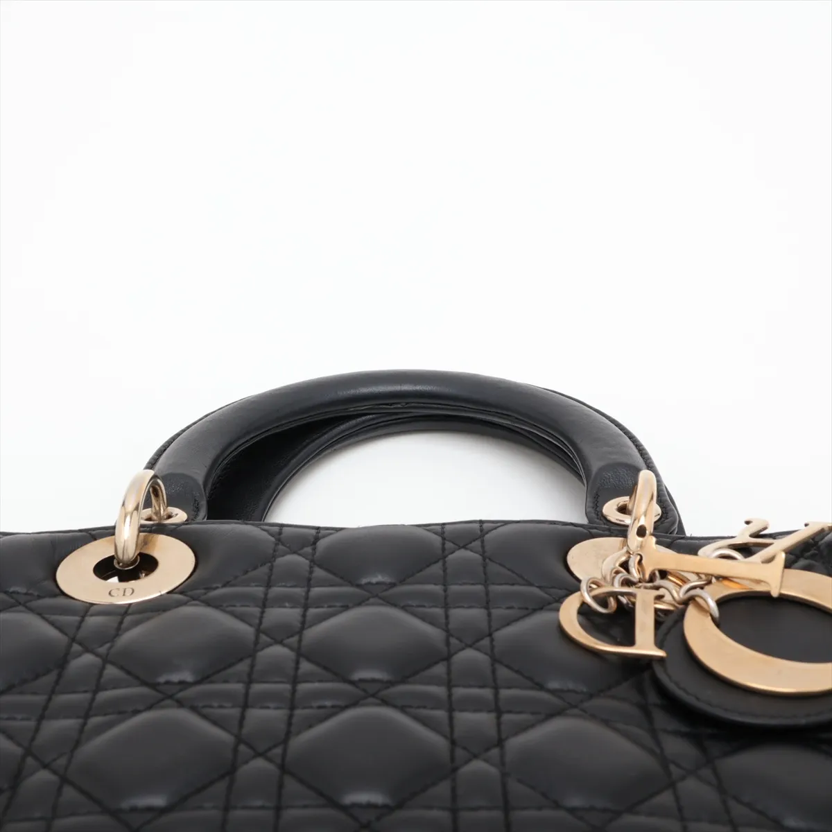 Lady Dior Cannage Large Leather 2-Way Handbag, Black — view 6