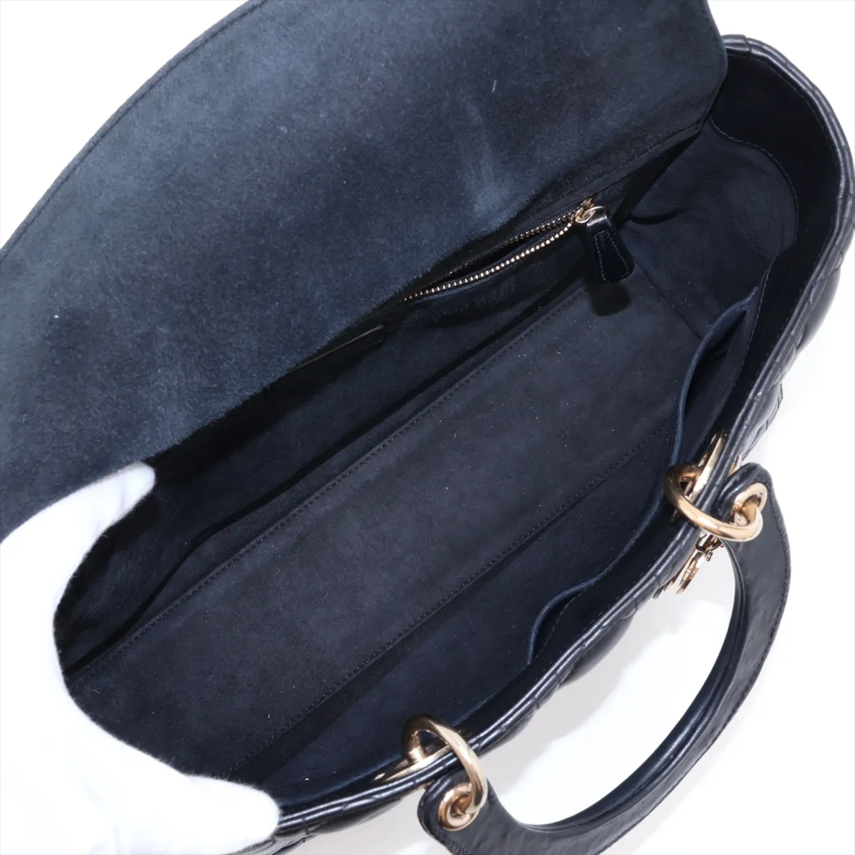 Lady Dior Cannage Large Leather 2-Way Handbag, Black — view 8