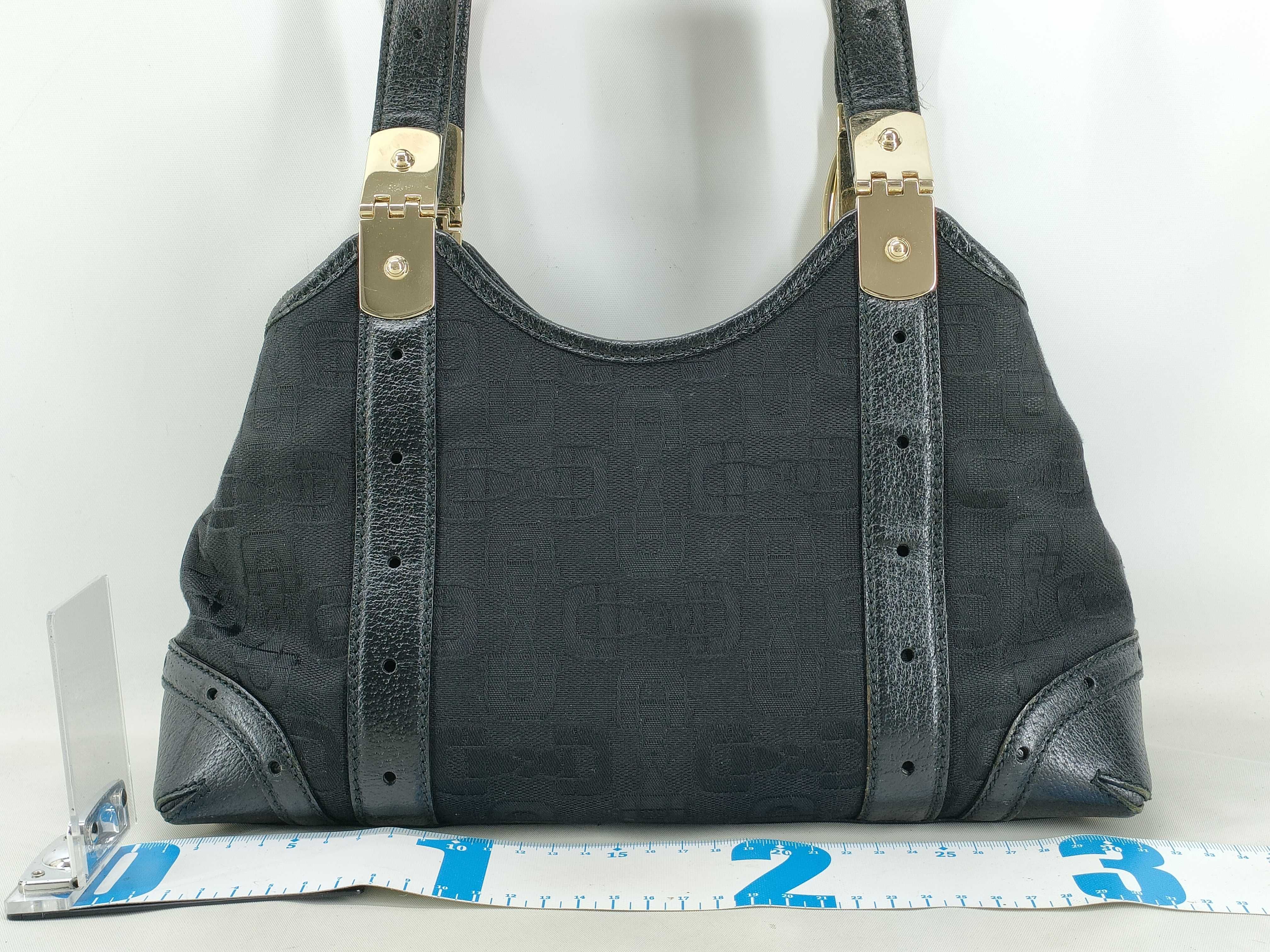Handbag Horsebit Canvas Leather Black 145761 — view 2