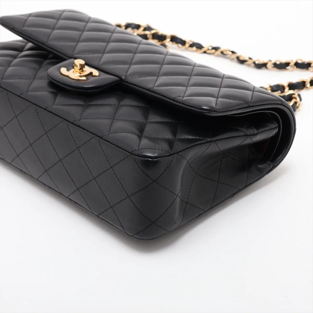 [Individually packaged] Chanel Matelassé 25 Lambskin Double Flap Double Chain Bag, Black with Gold Hardware, 21270162, Serial Number 21, A01112 — view 3