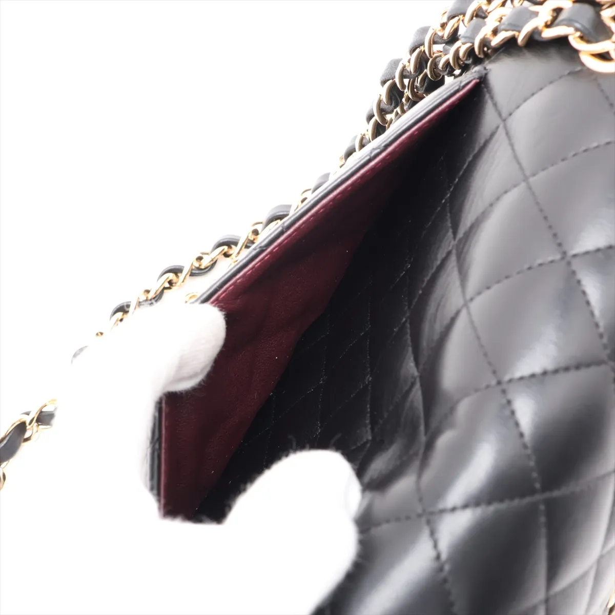 [Individually packaged] Chanel Matelassé 25 Lambskin Double Flap Double Chain Bag, Black with Gold Hardware, 21270162, Serial Number 21, A01112 — view 9