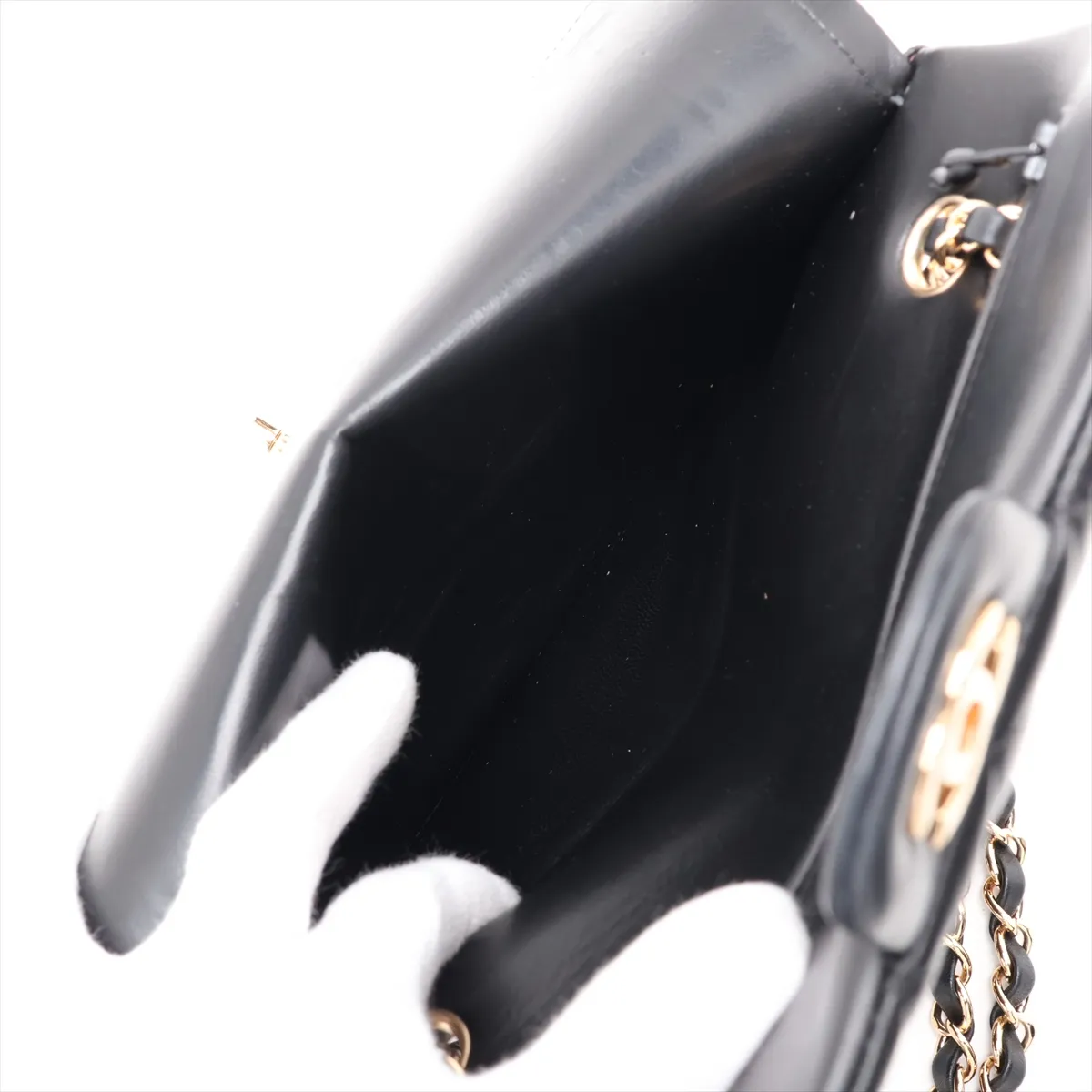 [Individually packaged] Chanel Matelassé 25 Lambskin Double Flap Double Chain Bag, Black with Gold Hardware, 21270162, Serial Number 21, A01112 — view 10