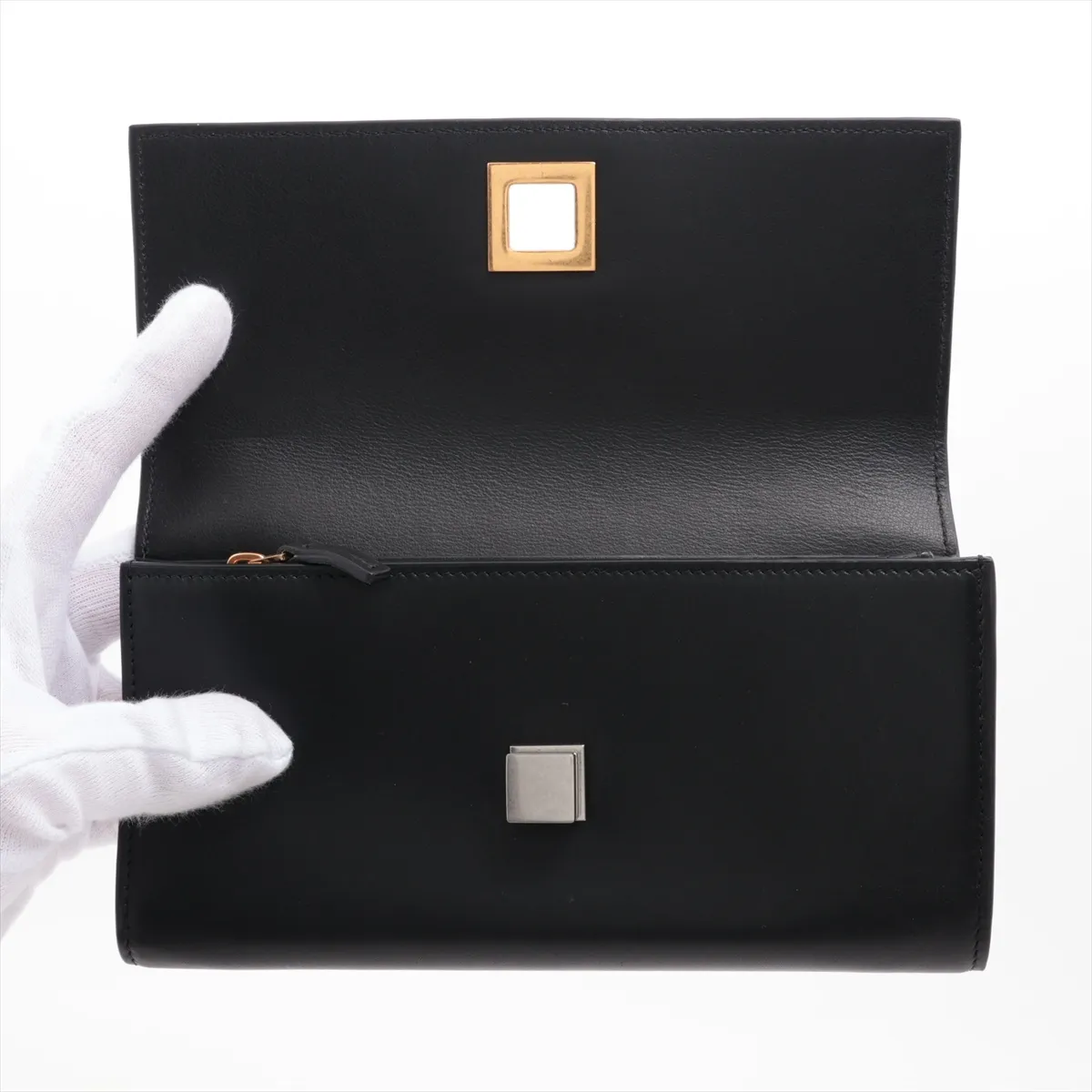 Leather Long Wallet, Black — view 3