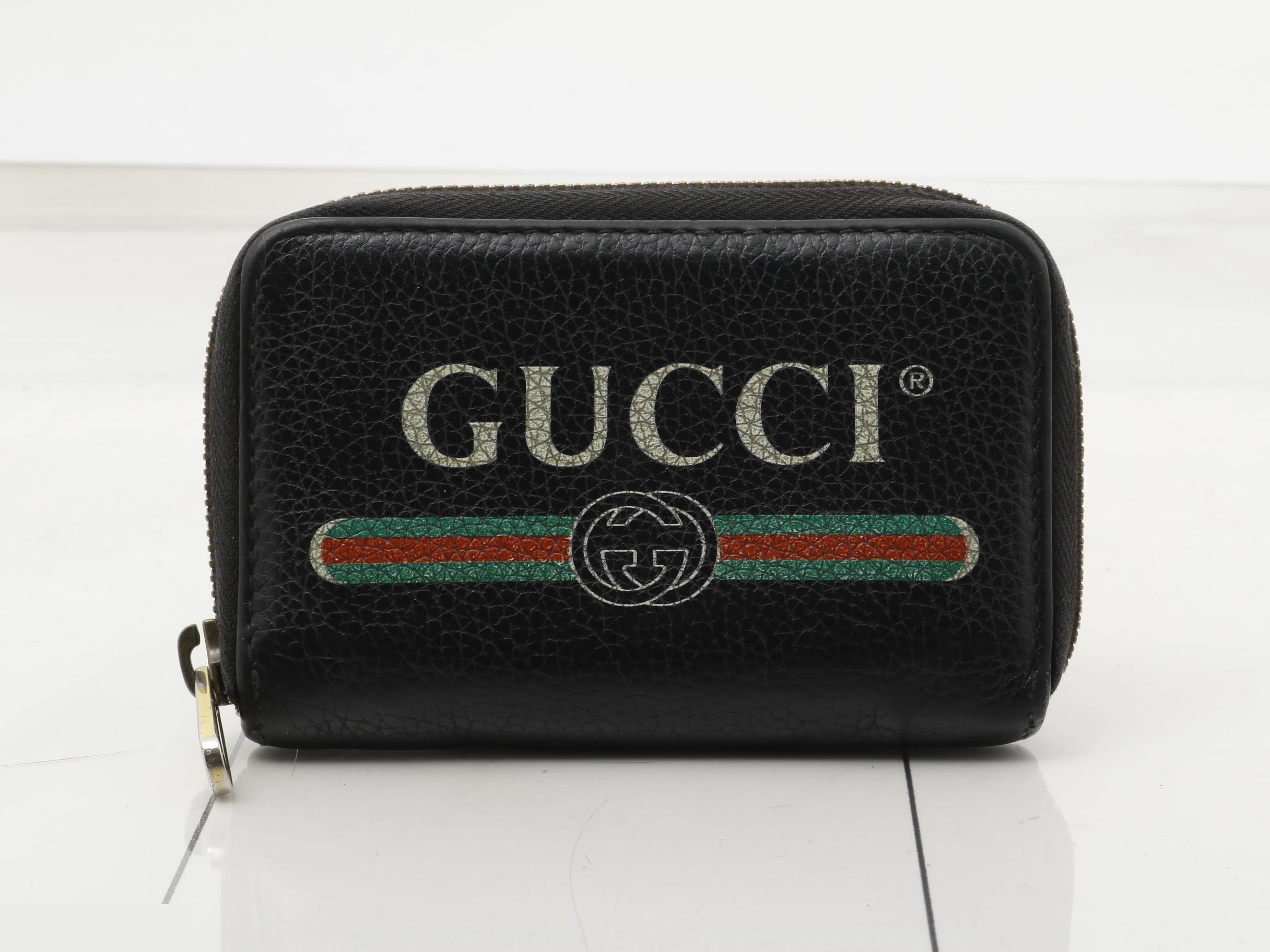 Printed Leather Card & Coin Case - Black
