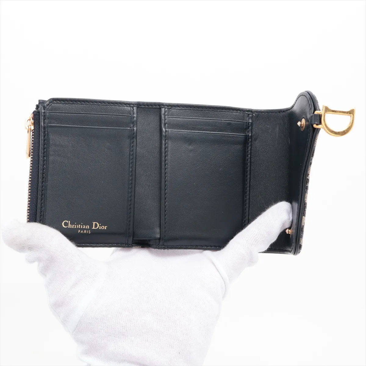Saddle Oblique Canvas x Leather Compact Wallet Navy — view 4