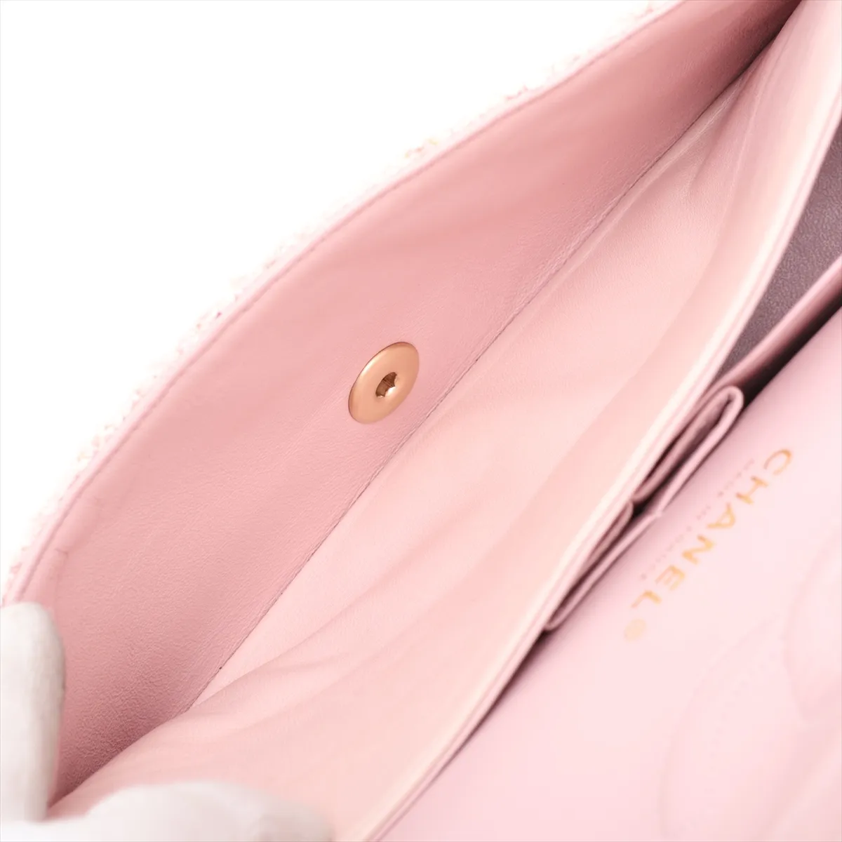 Matelassé 25 Tweed Double Flap Double Chain Bag, Pink with Gold Hardware, 8655749, Series 8, A01112 — view 7