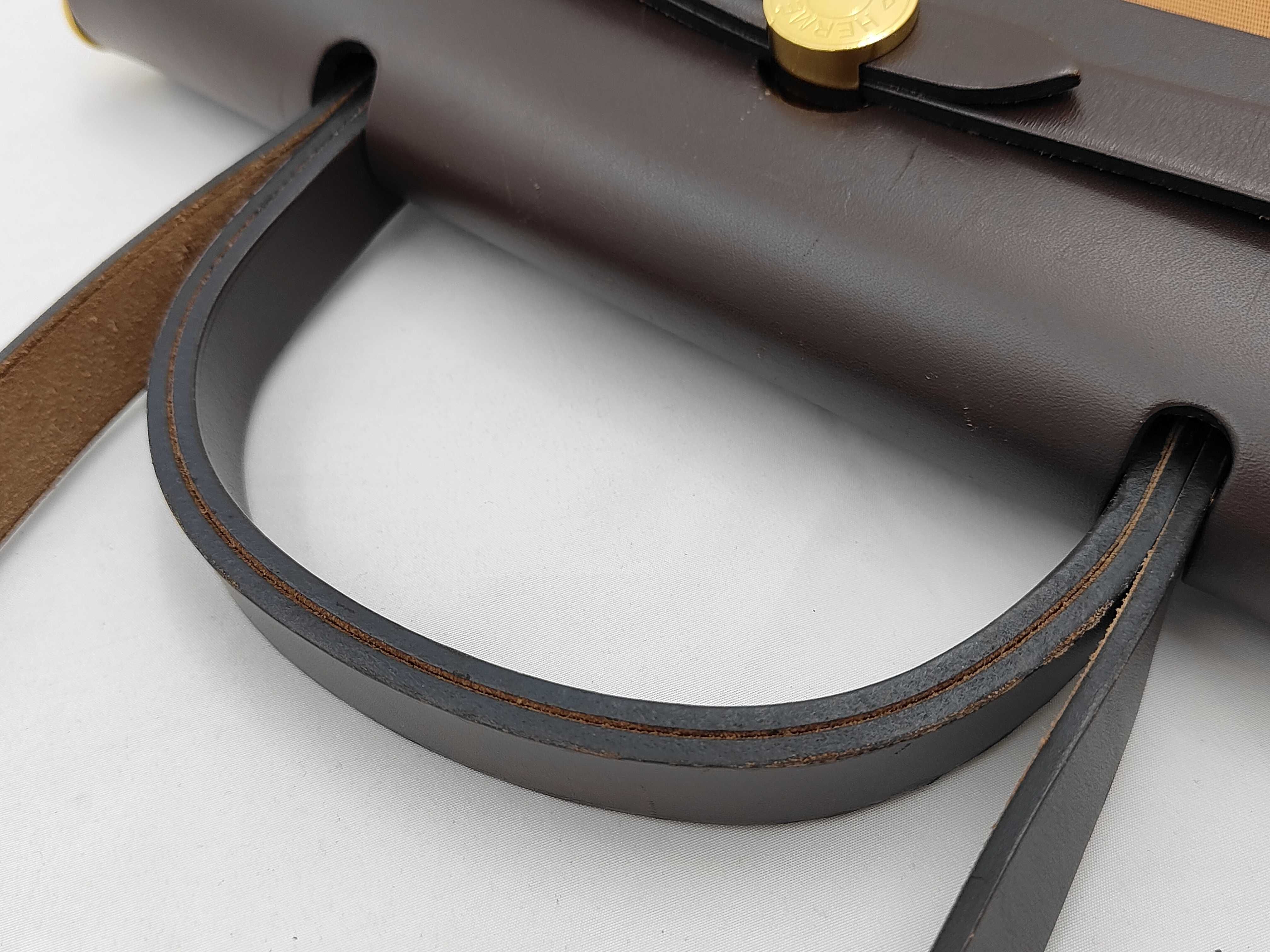 Herbag Zip PM Verso Toile Officier x Vache Hunter Brown x Etoupe Gold Hardware U Stamp Shoulder Bag — view 3
