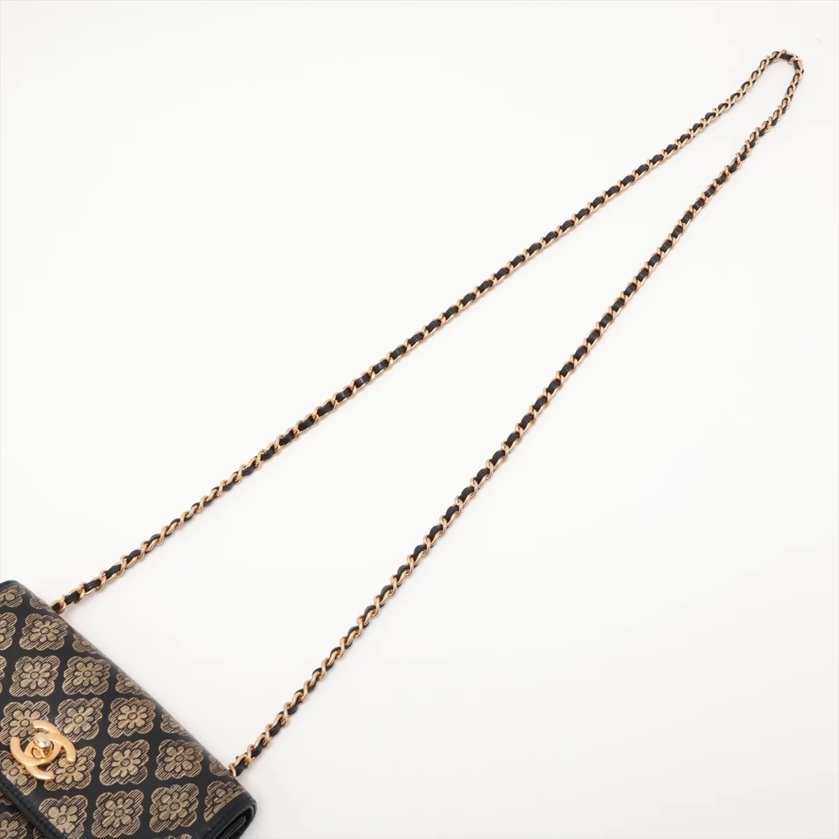 Camellia Lambskin Chain Shoulder Bag, Black x Gold, Gold Hardware, 24400286, Serial Number 24 — view 5