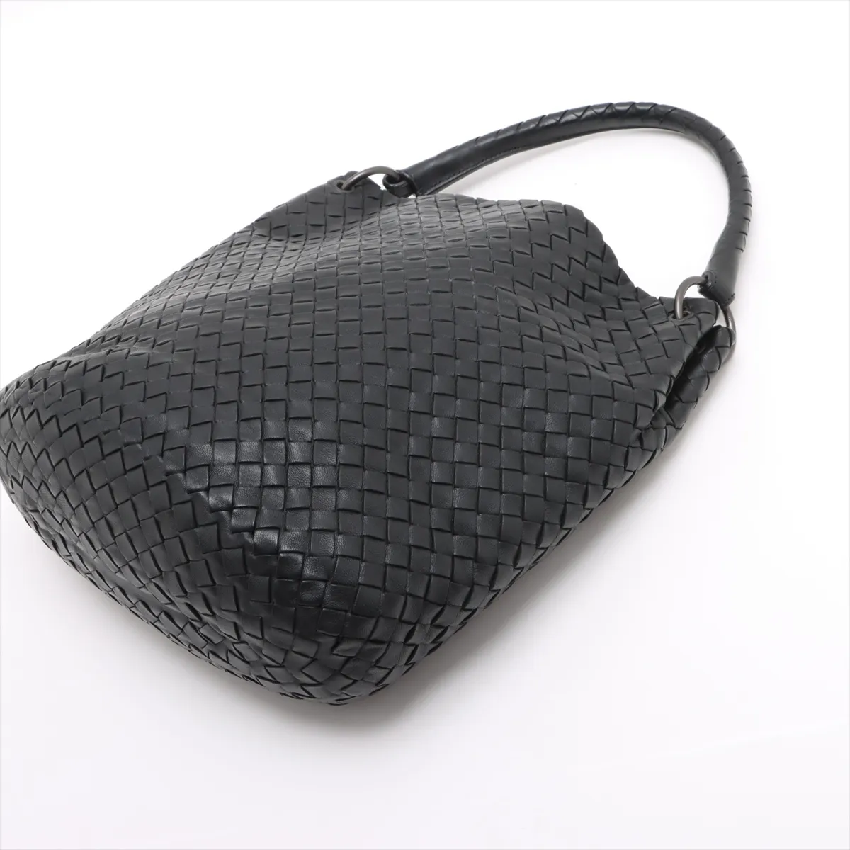 Intrecciato Leather Shoulder Bag Black 255690 — view 3