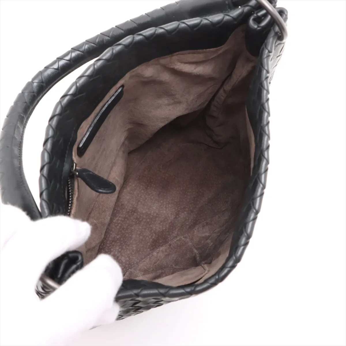 Intrecciato Leather Shoulder Bag Black 255690 — view 7