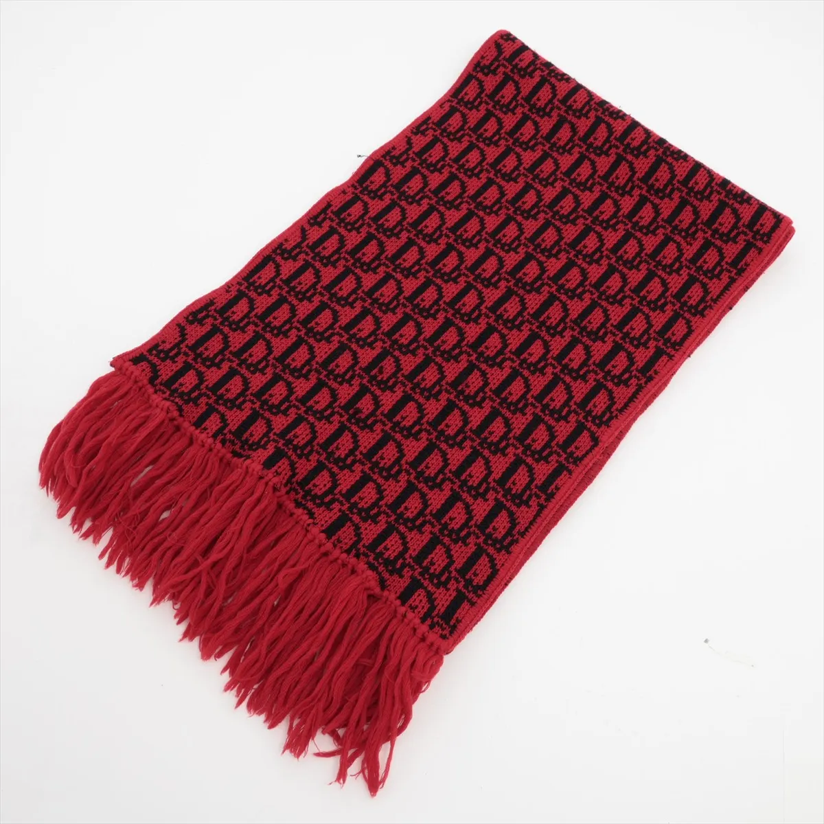 Trotter Scarf, Wool, Red. Shows signs of wear,