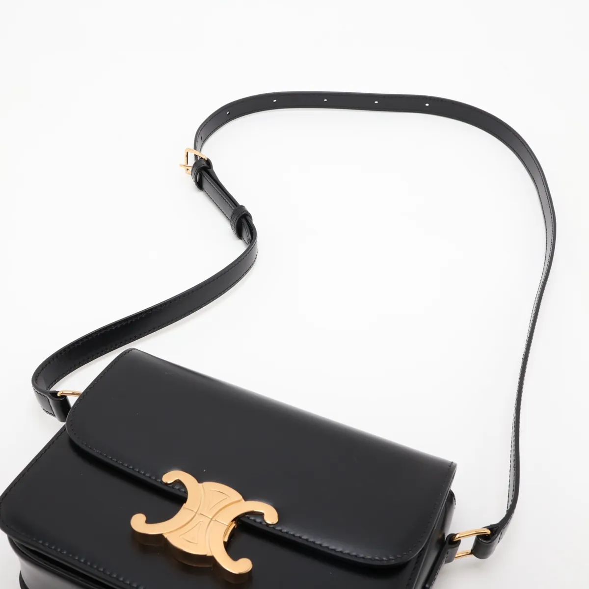 Triomphe Teen Leather Shoulder Bag, Black — view 5
