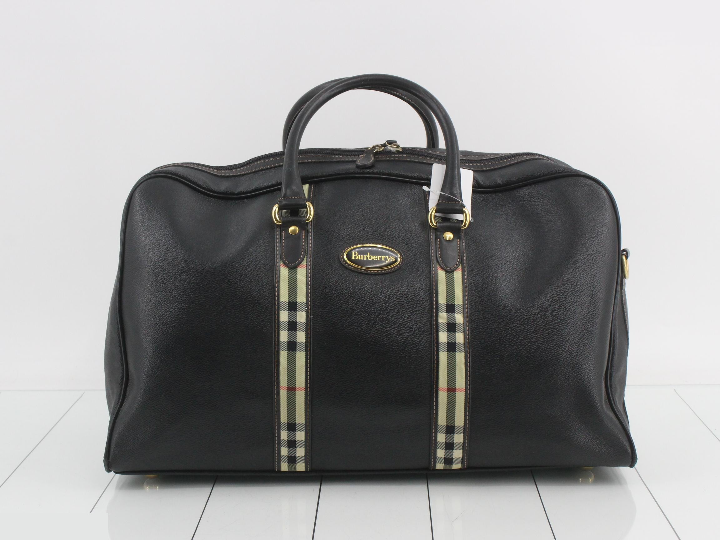 Burberrys Nova Check Leather Boston Bag