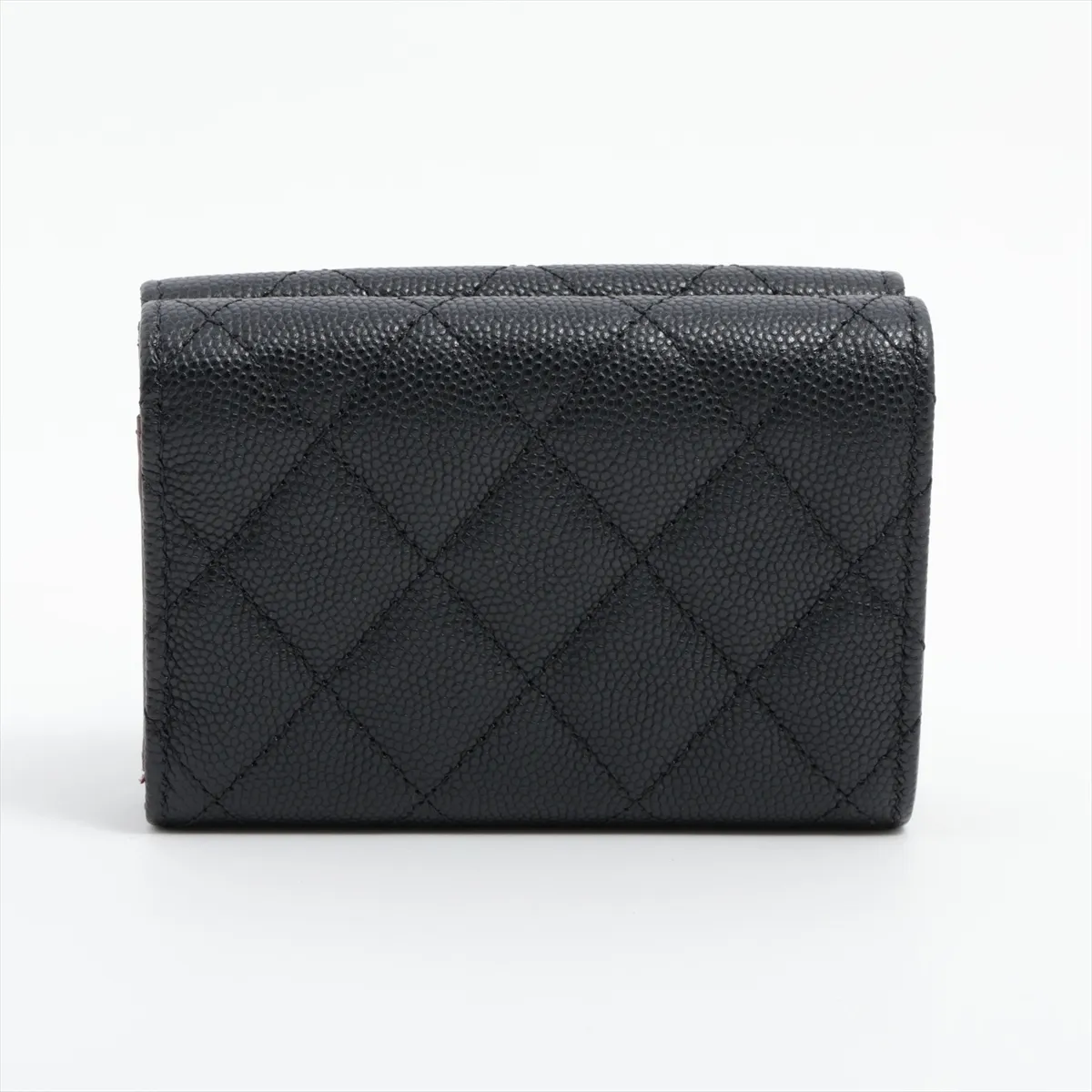 Matelasse Caviar Skin Compact Wallet Black Gold Hardware CTG7380E — view 2
