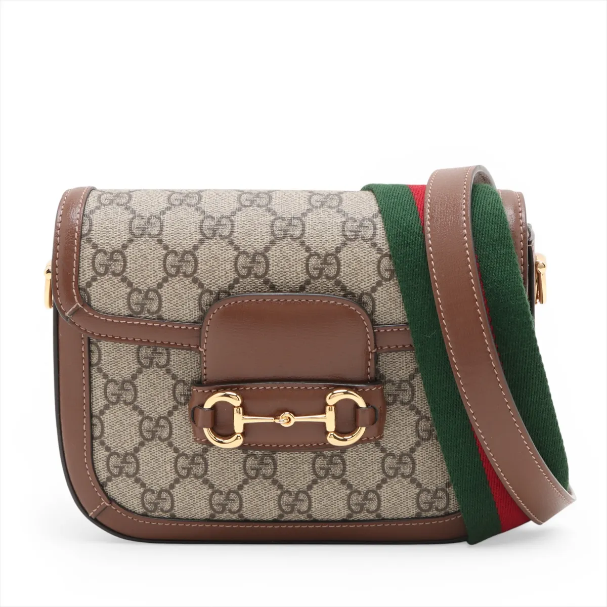 GG Supreme Horsebit 1955 PVC x Leather Shoulder Bag, Beige x Brown, 658574