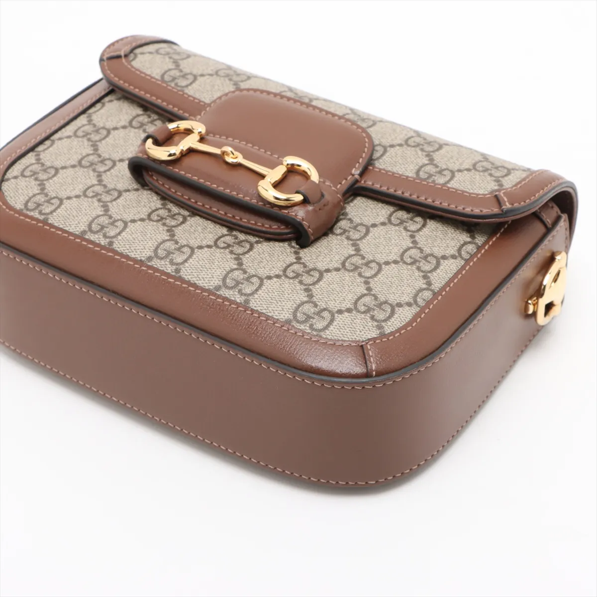 GG Supreme Horsebit 1955 PVC x Leather Shoulder Bag, Beige x Brown, 658574 — view 3