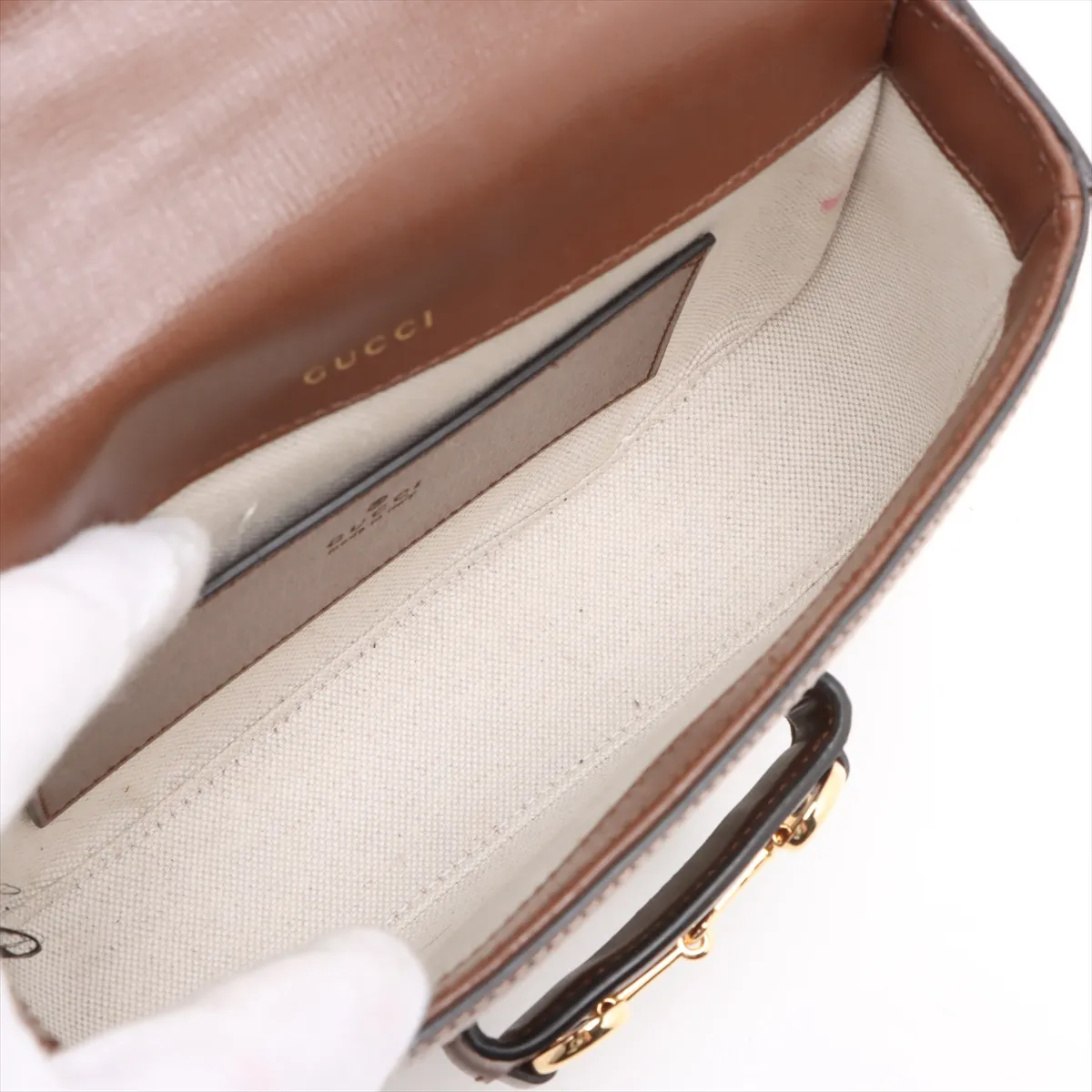 GG Supreme Horsebit 1955 PVC x Leather Shoulder Bag, Beige x Brown, 658574 — view 6