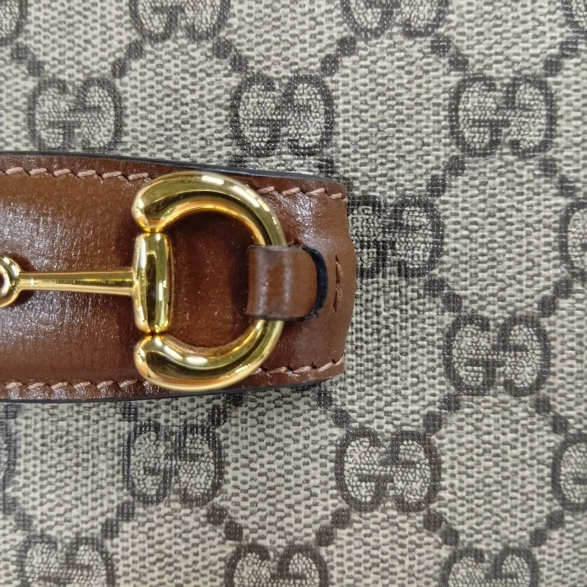 GG Supreme Horsebit 1955 PVC x Leather Shoulder Bag, Beige x Brown, 658574 — view 9