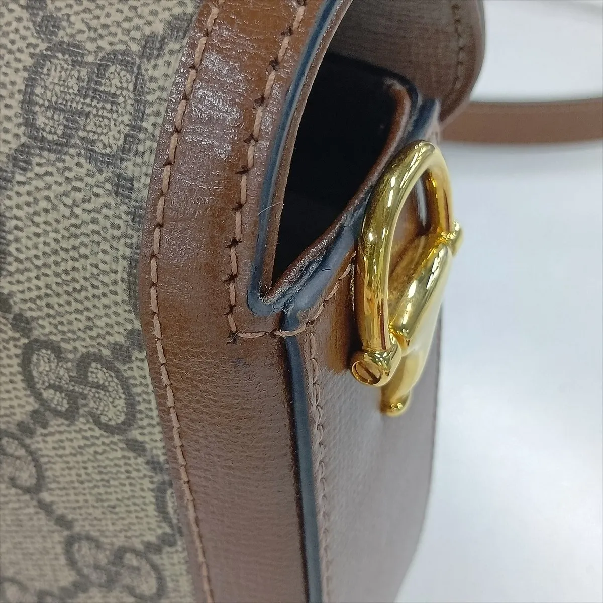 GG Supreme Horsebit 1955 PVC x Leather Shoulder Bag, Beige x Brown, 658574 — view 10