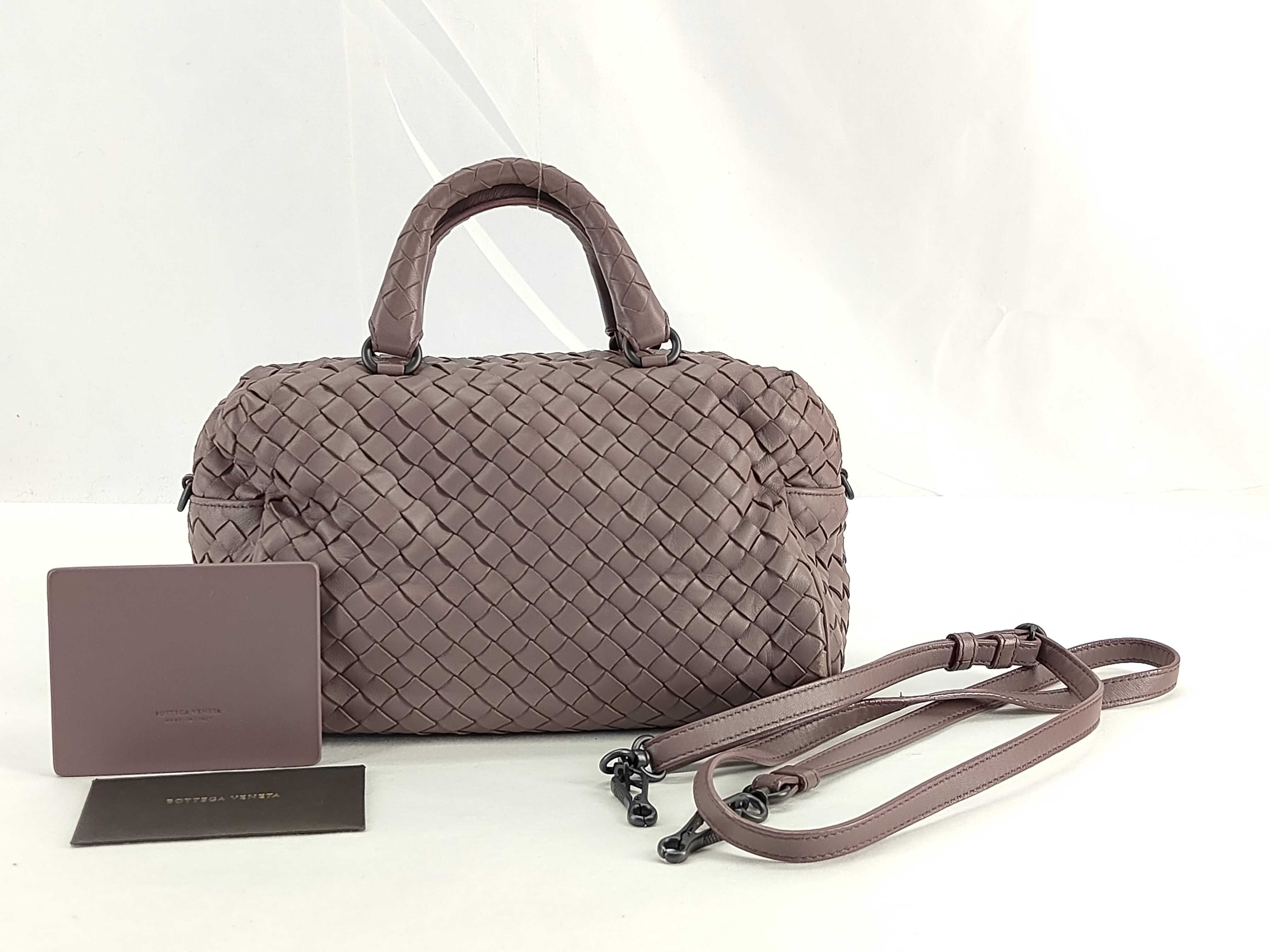 Intrecciato Convertible Boston Bag Leather Purple Sling Bag