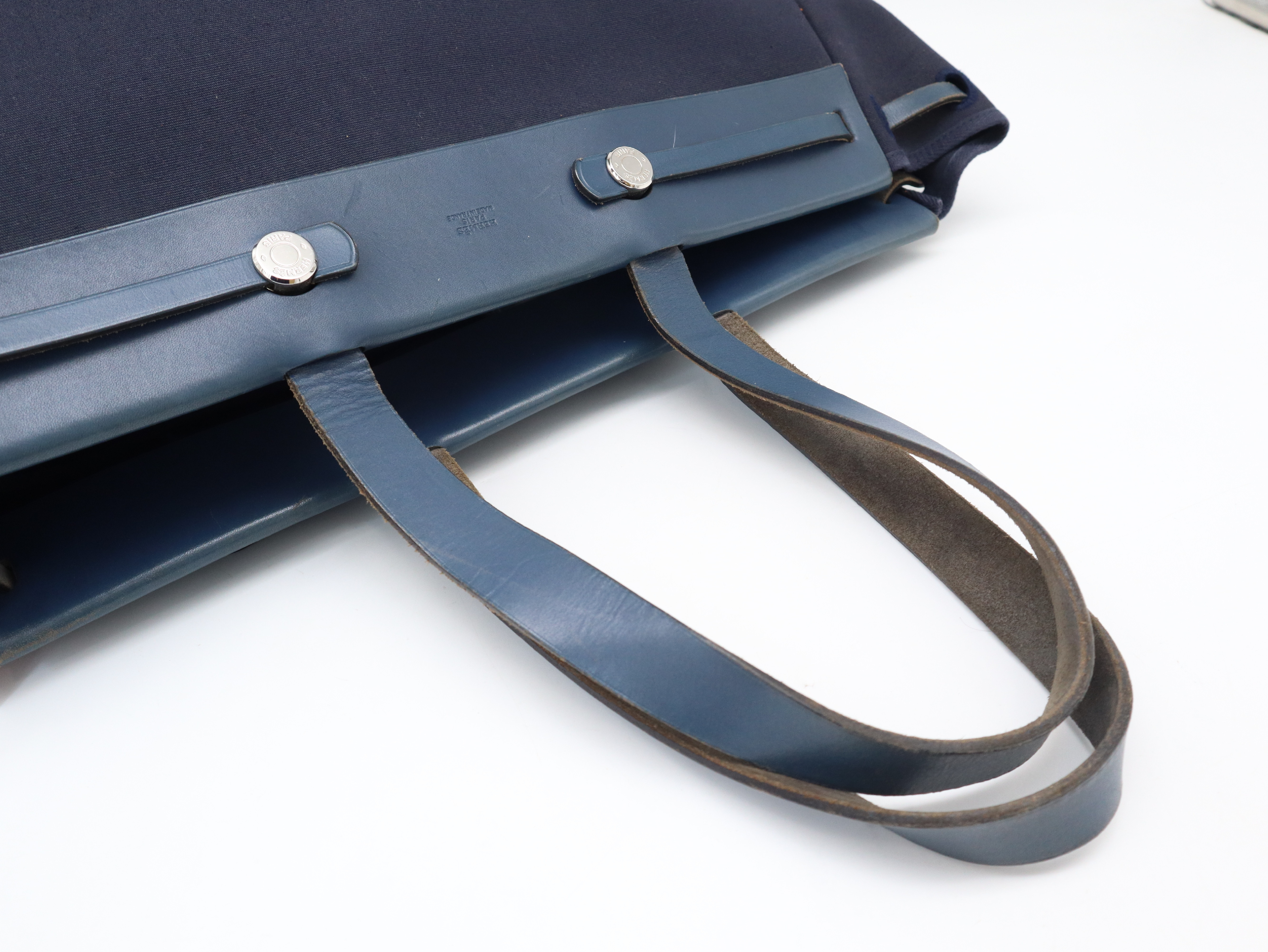 Herbag Cabas GM F stamp Toile Officier Navy Tote bag with spare bag and dust bag — view 6