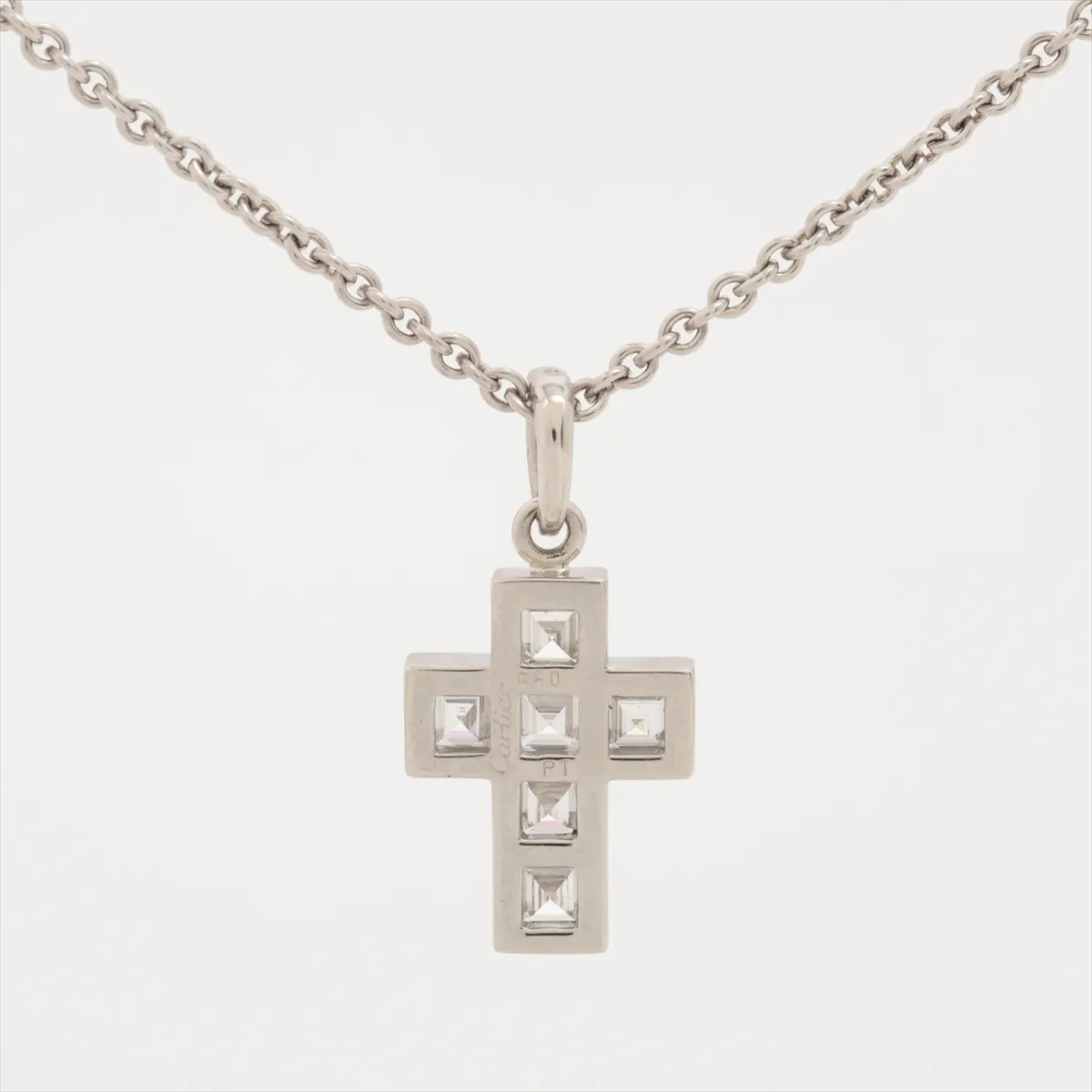 Cross Diamond Necklace, Pt950, 9.9g, 884370. Chain is aftermarket. Clasp is partially — view 2