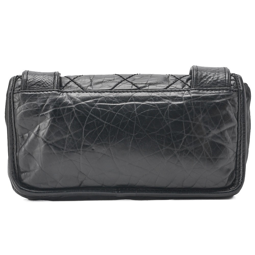 Vintage calfskin matelassé waist bag with logo, black. — view 2