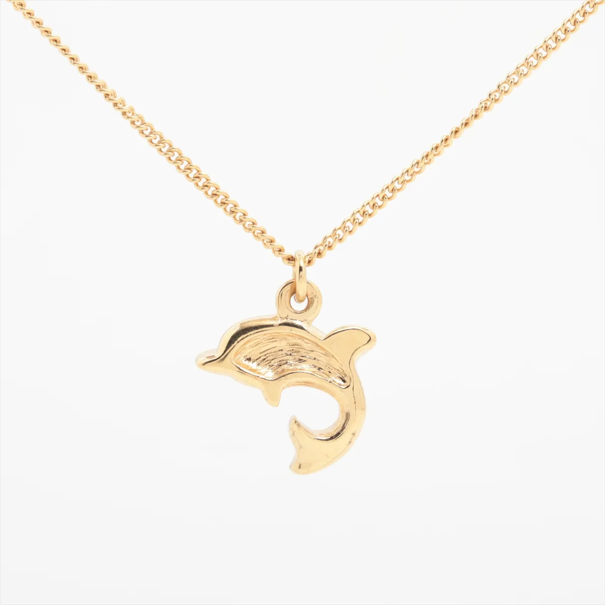 necklace, gold plated with rhinestones. Shows wear, tarnishing, and stains. — view 2
