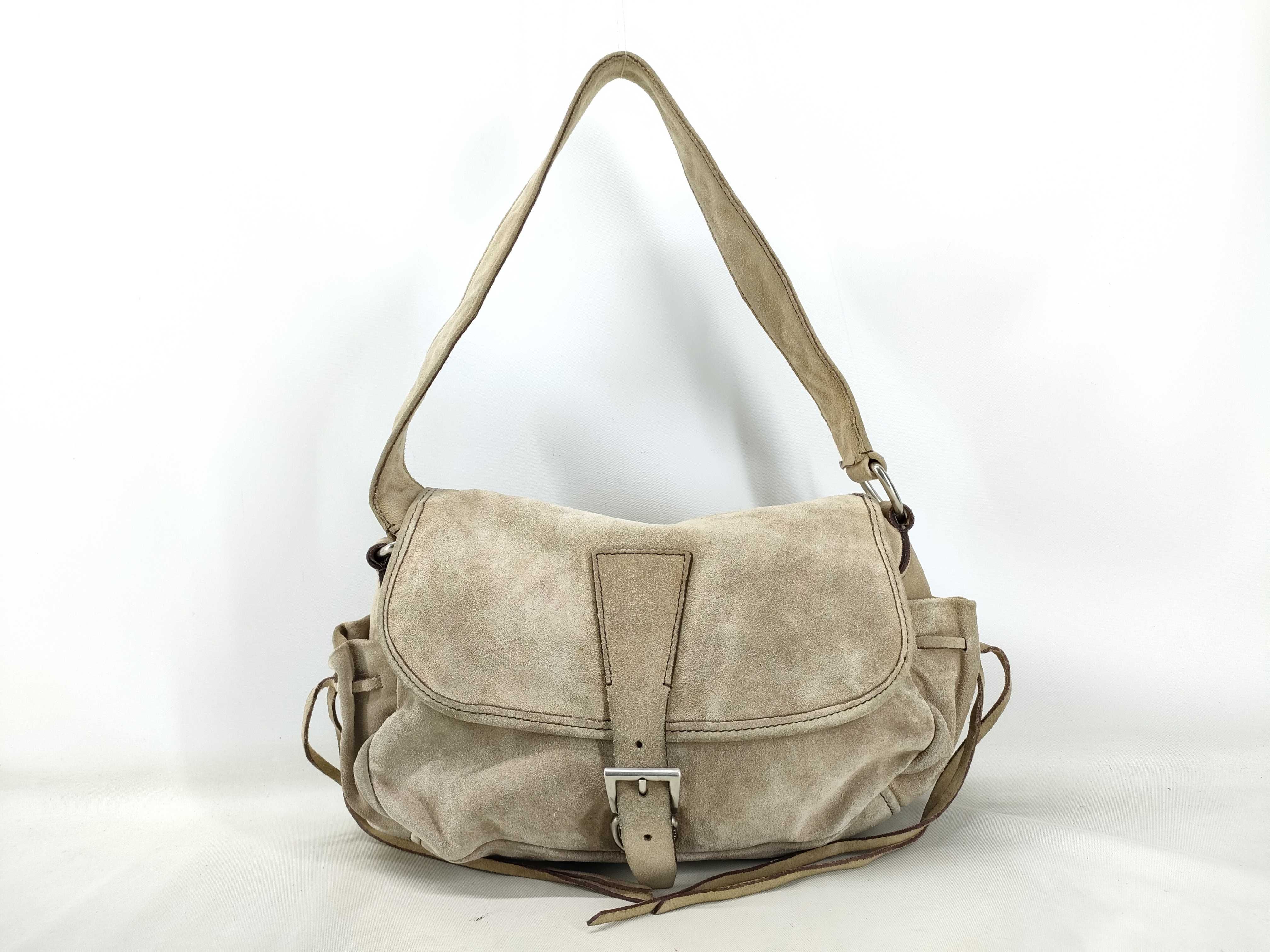 Triangle Logo Plate Suede Shoulder Bag White Tag 7 Handbag